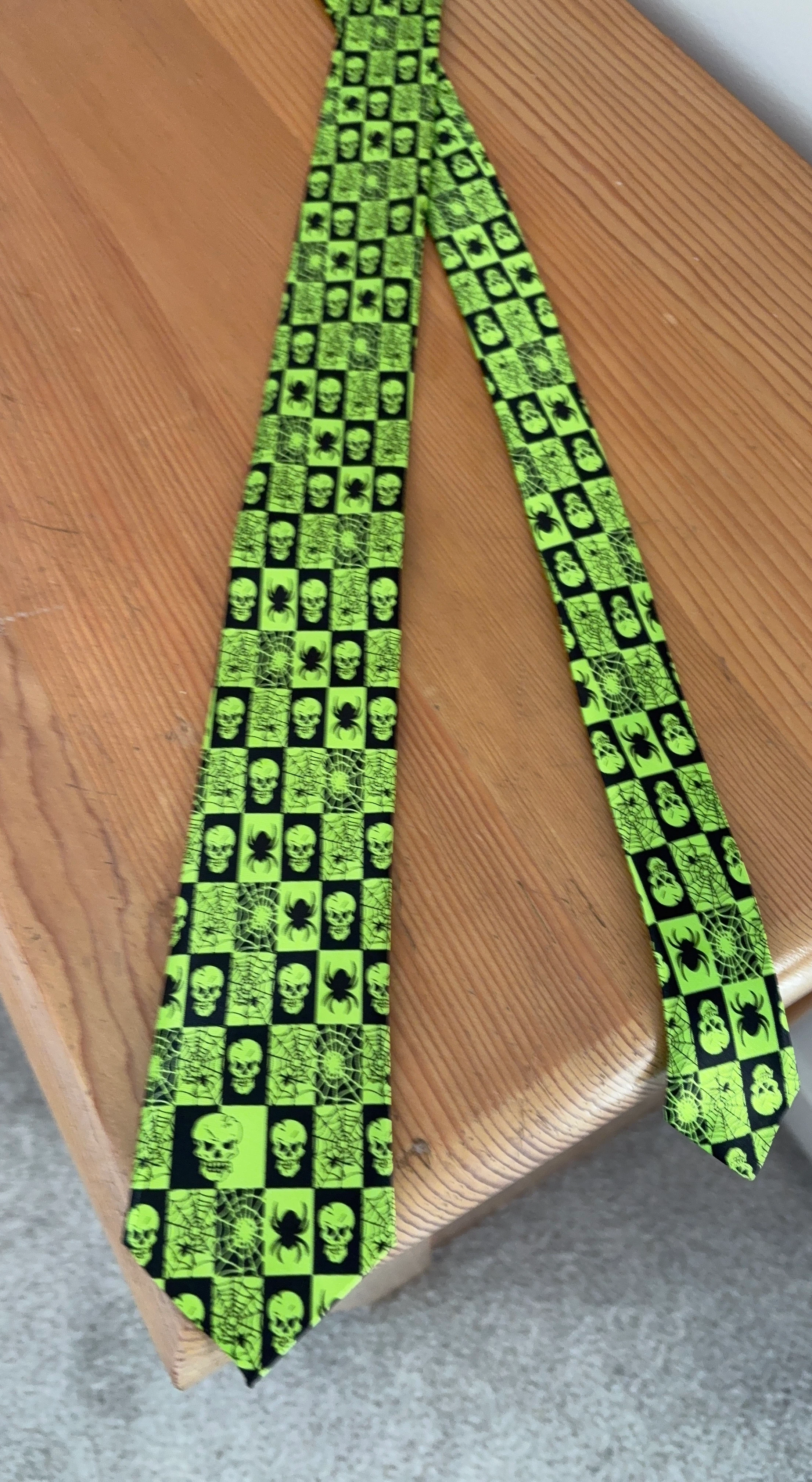 Neon Green Skull and Spider Necktie