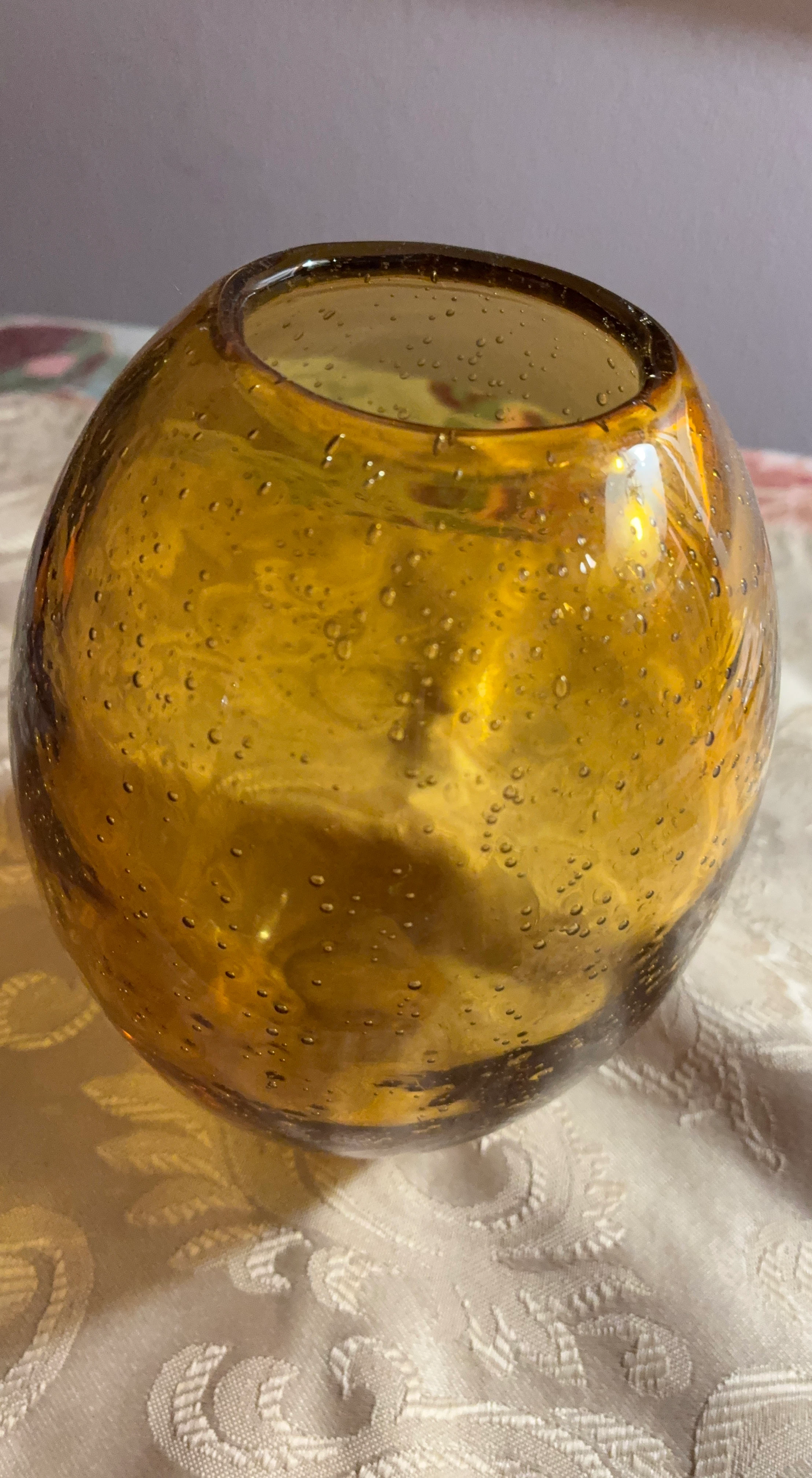 Amber Bubble Glass Vase