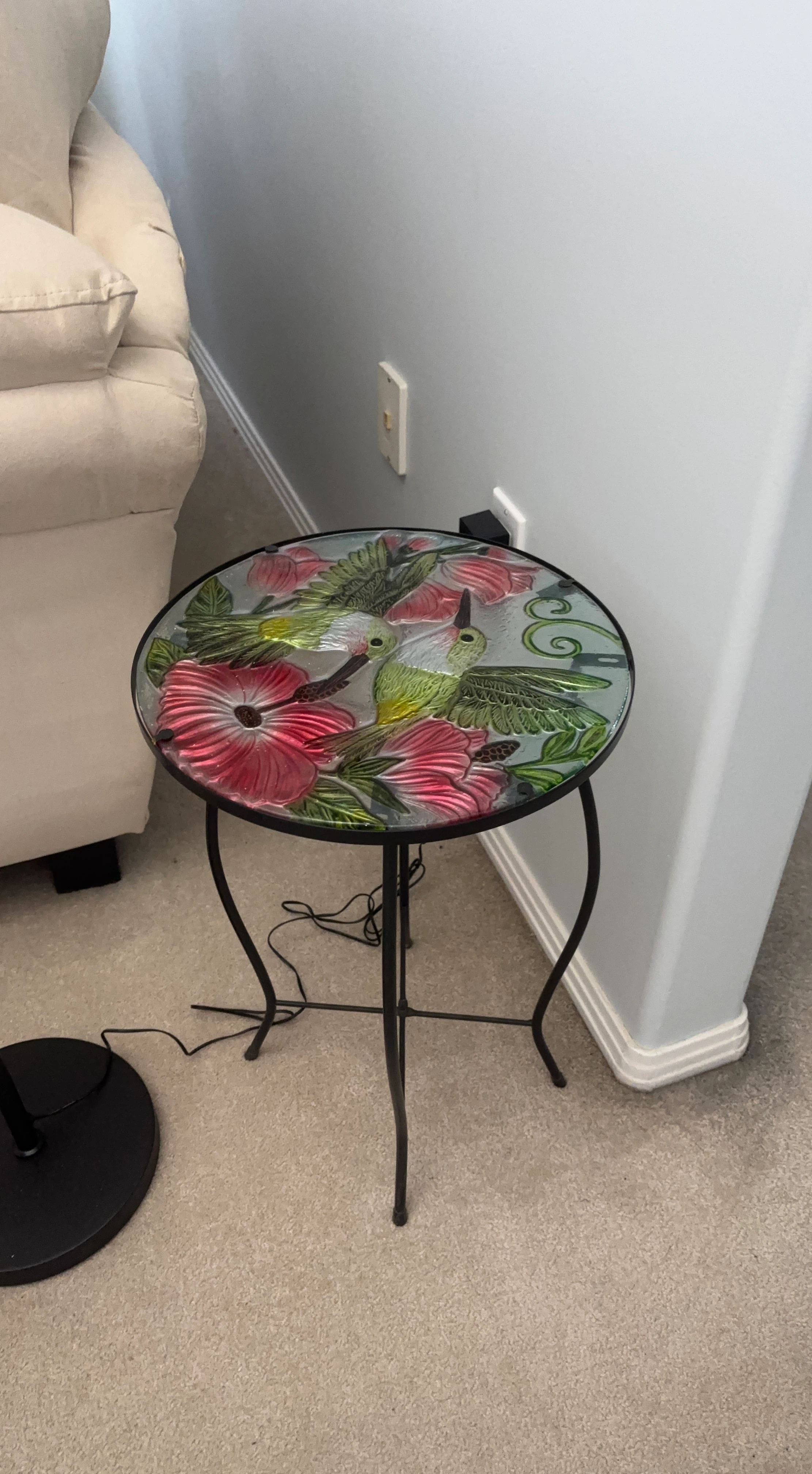 Hummingbird Glass Top Side Table
