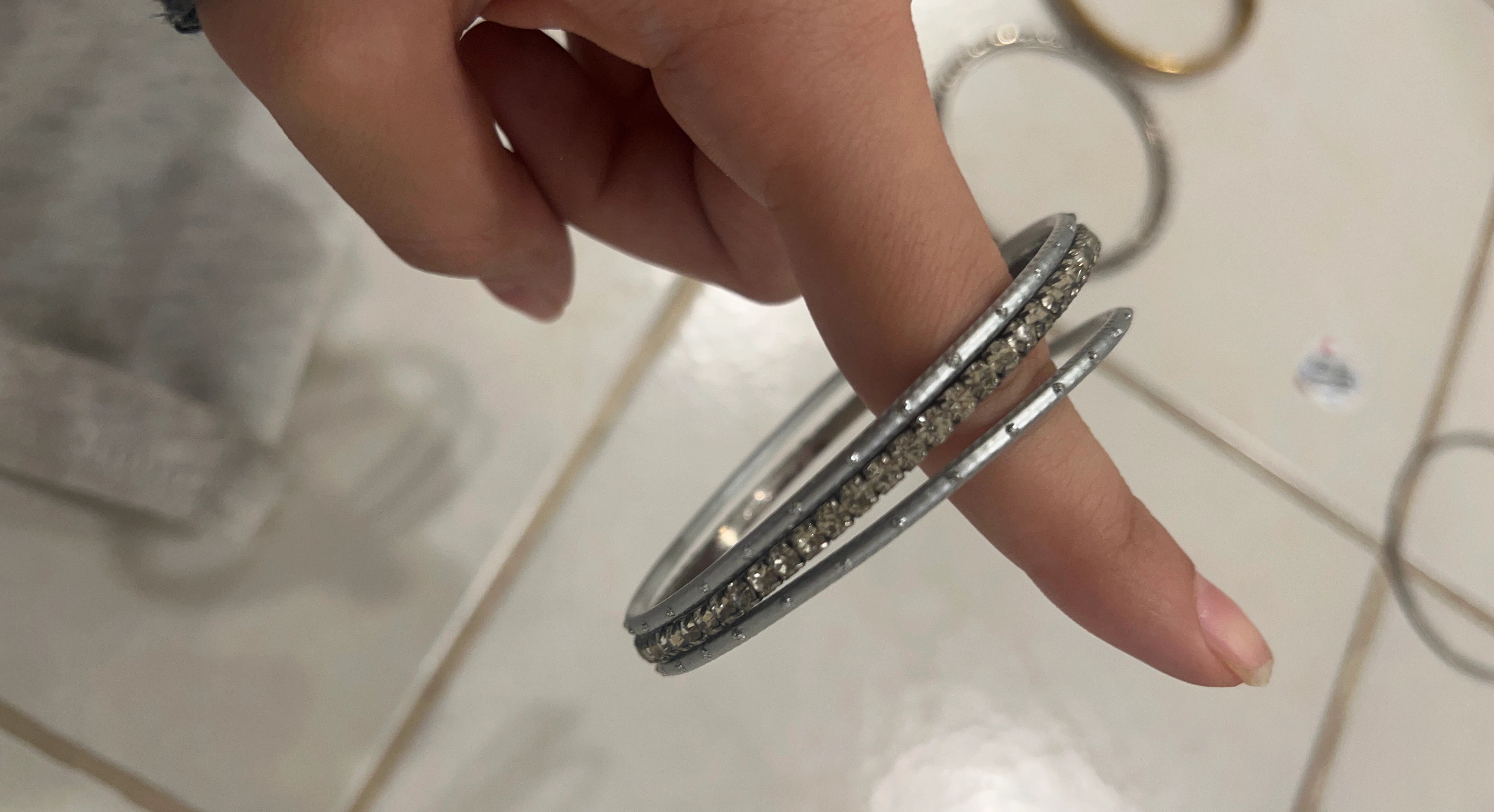 Set of two silver-tone rhinestone bangles