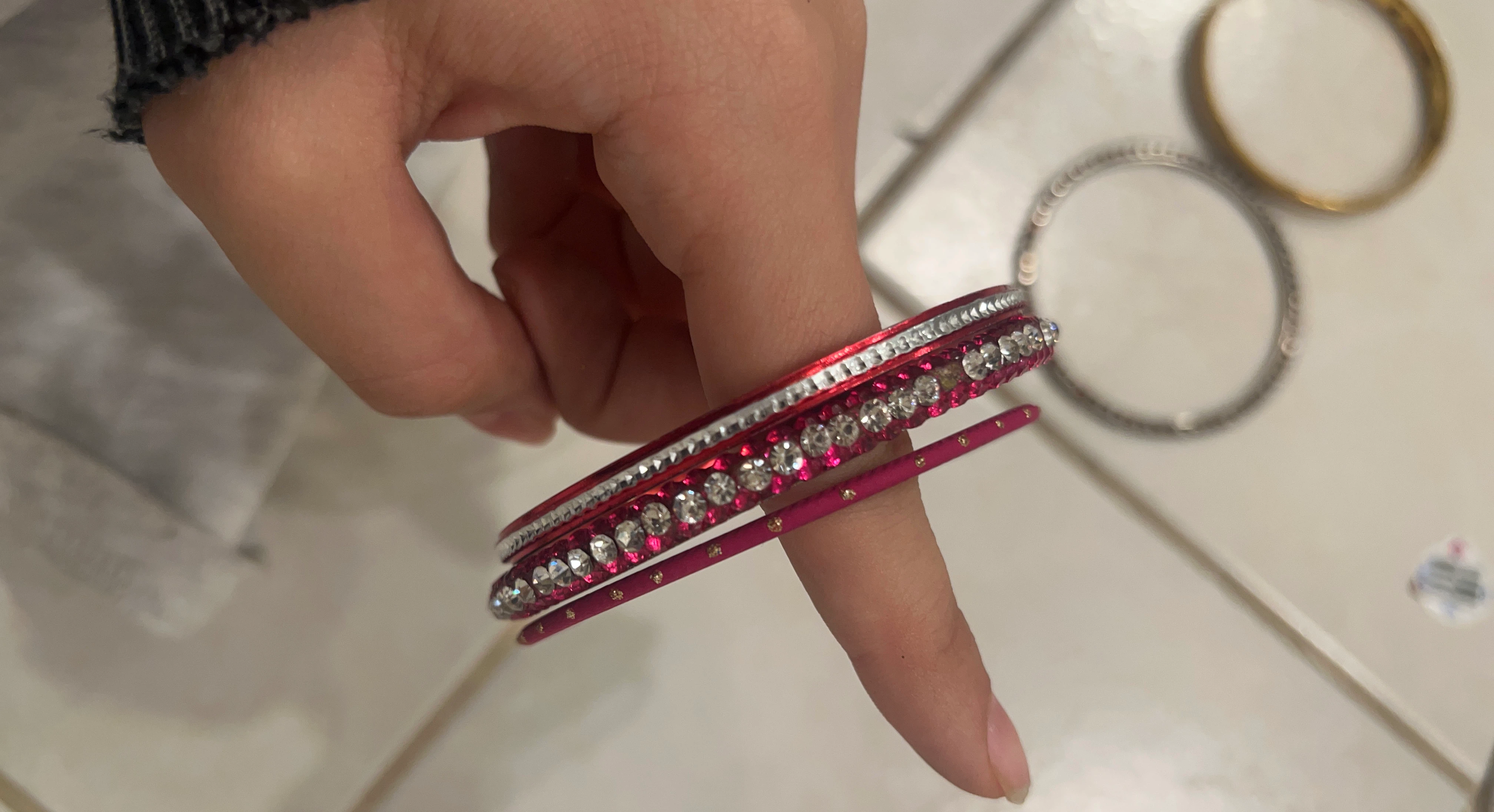 Set of 3 Pink Crystal Bangles