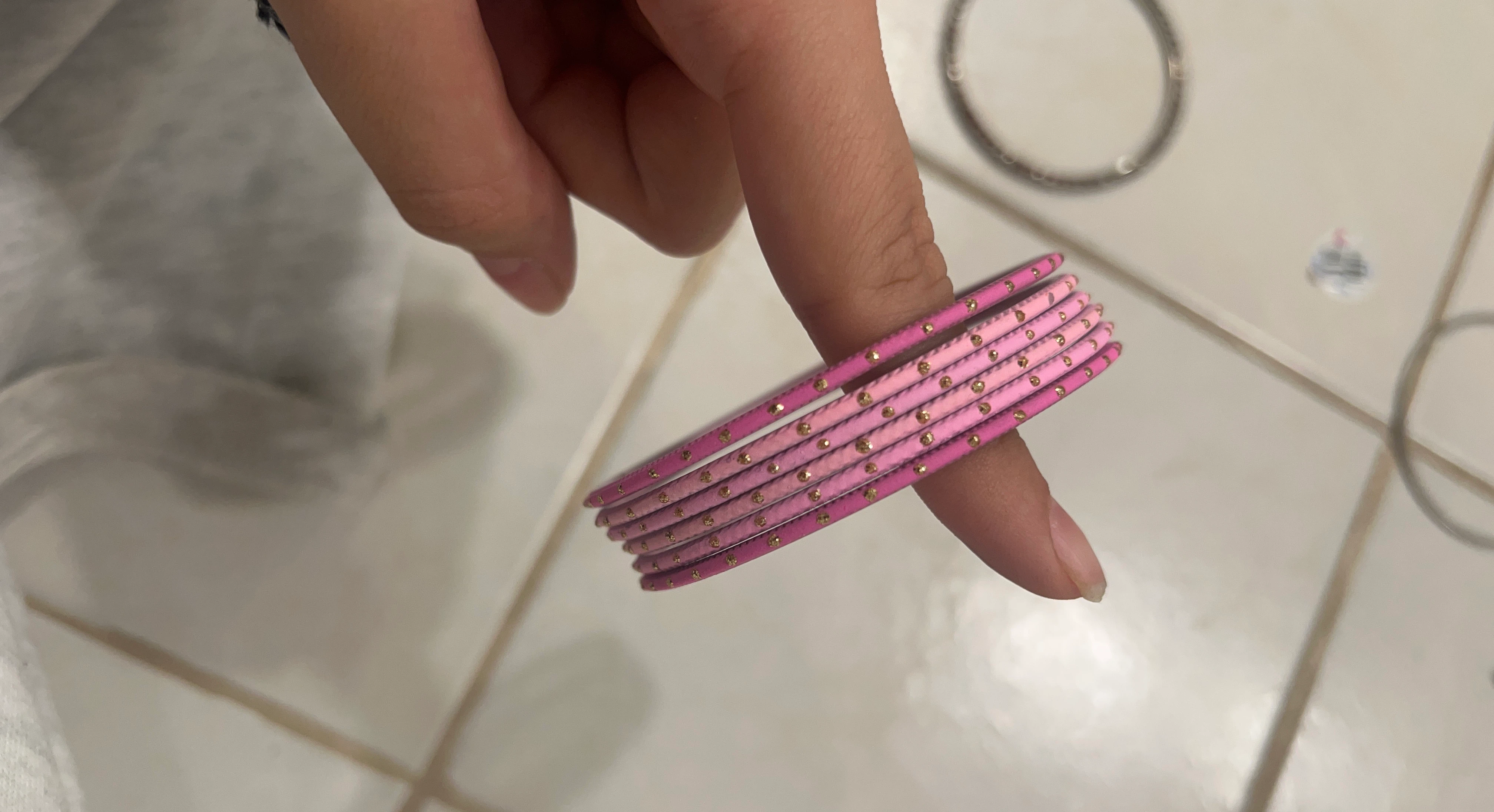 Pink and Gold Studded Bangle Set
