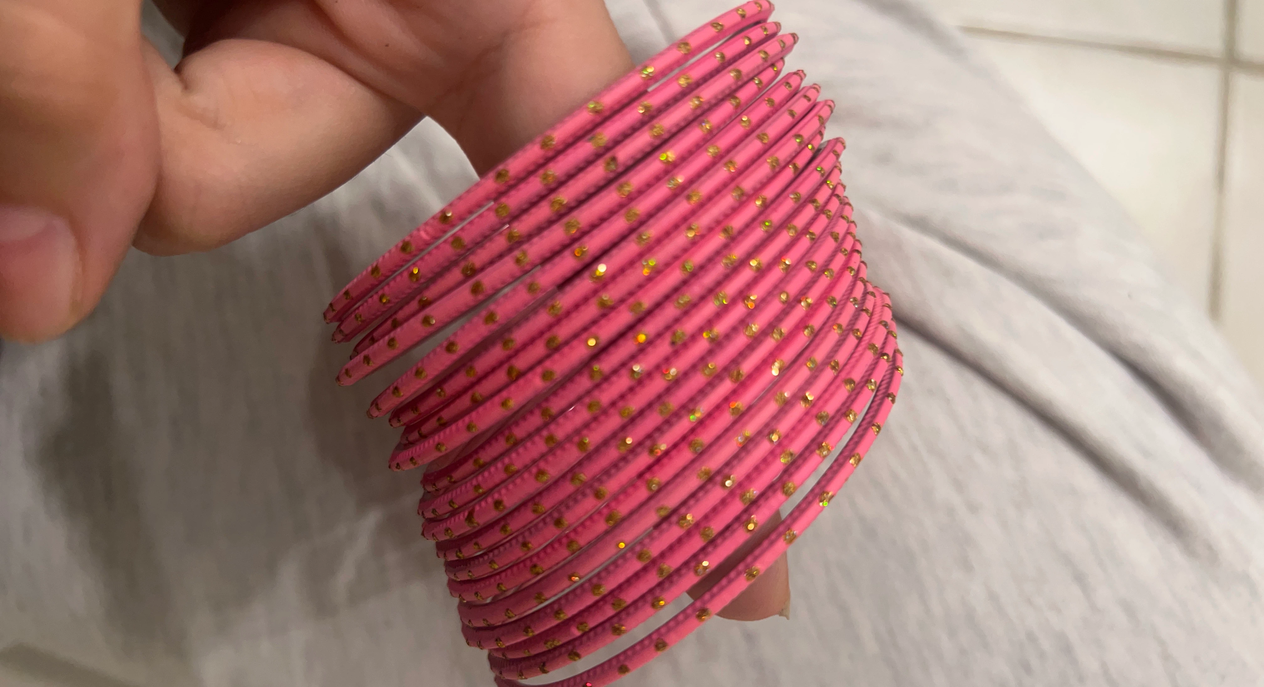 Pink Glitter Bangle Set