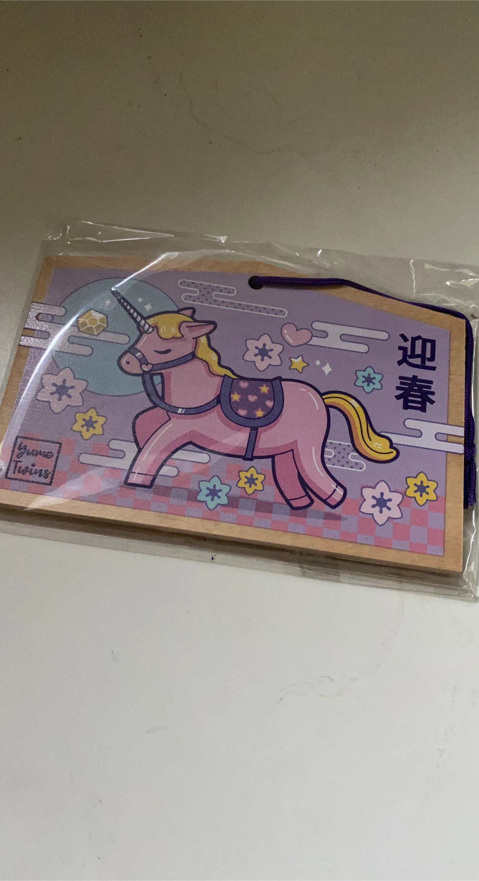 Yume Twins Unicorn Ema Wooden Votive Plaque