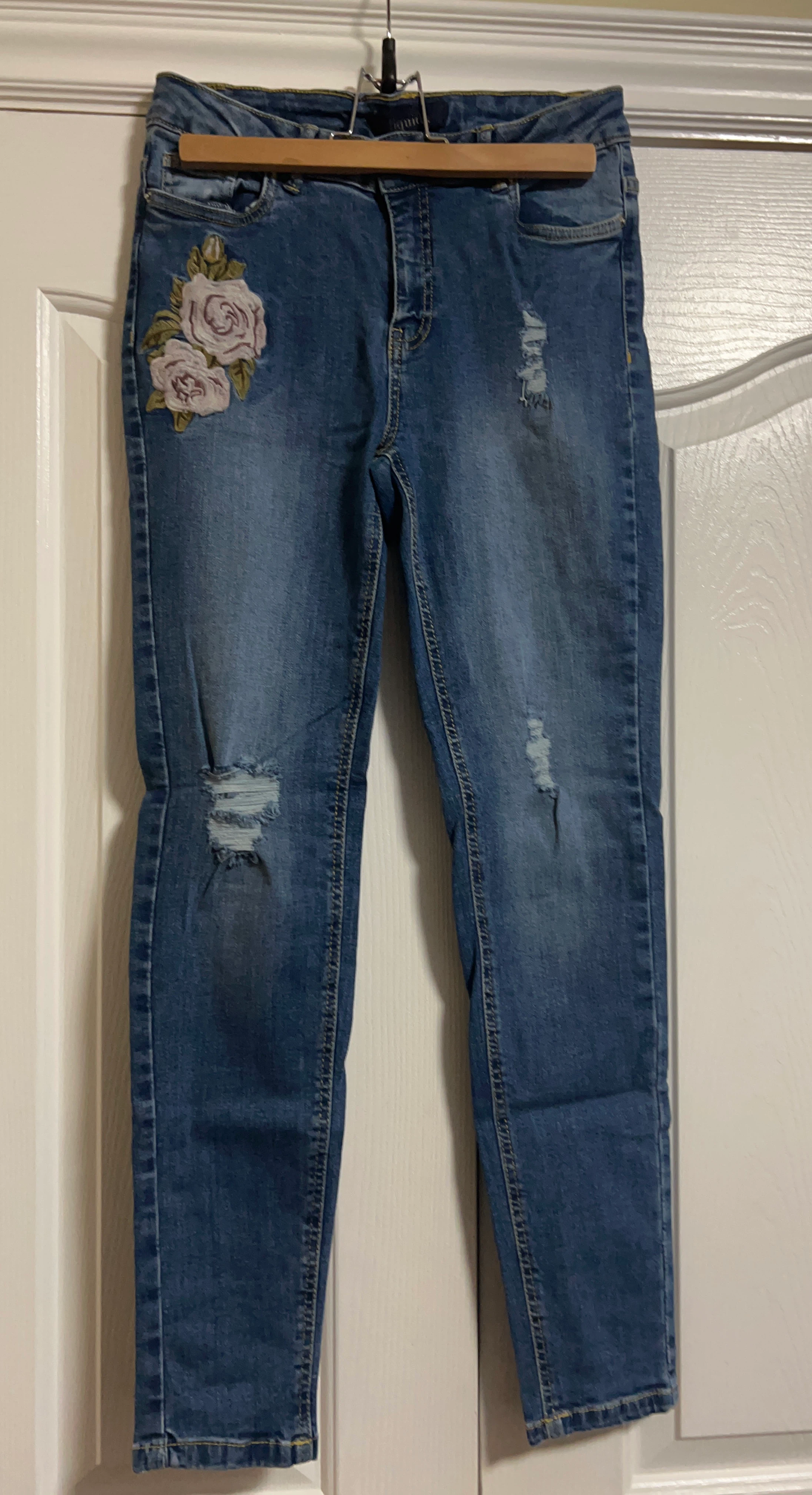 liquidx Distressed Jeans with Floral Embroidery