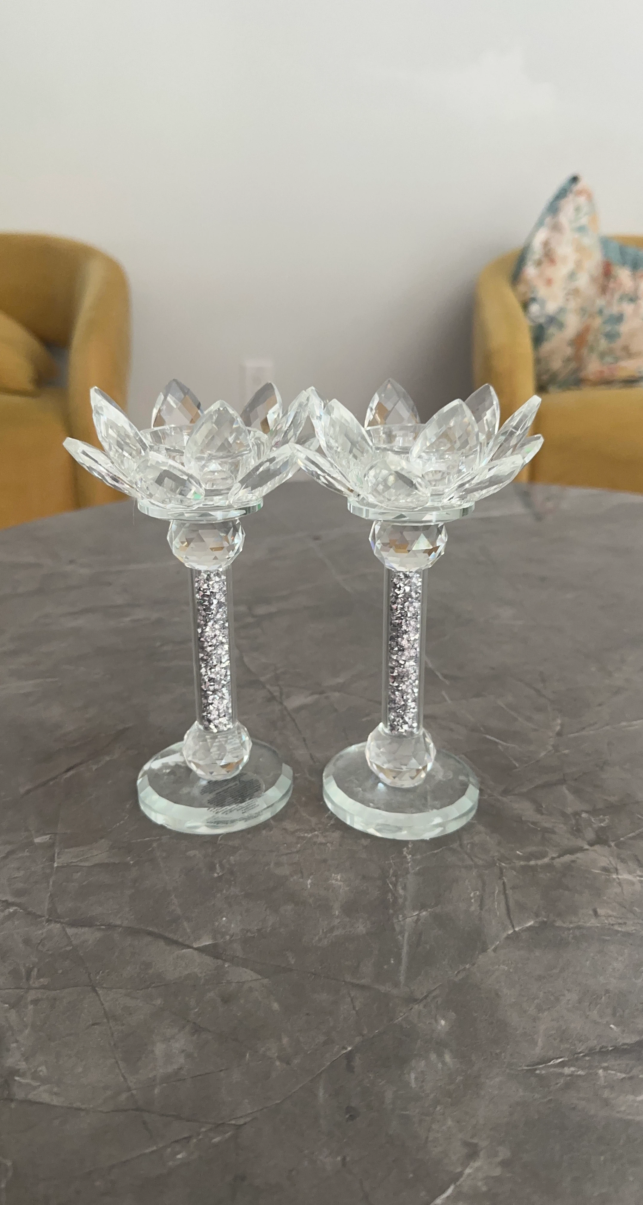 Pair of Crystal Lotus Candle Holders