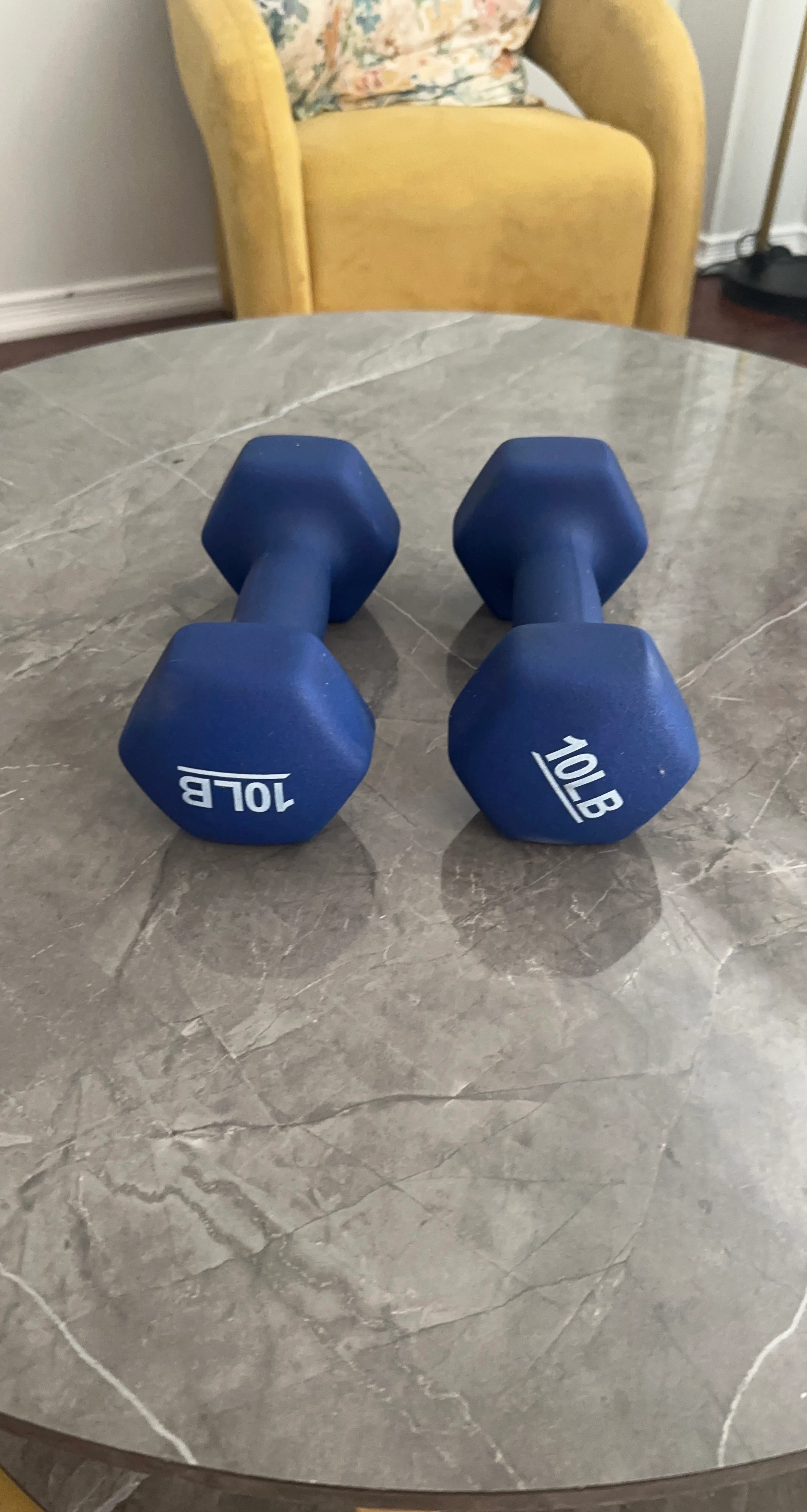 Set of two 10lb blue dumbbells