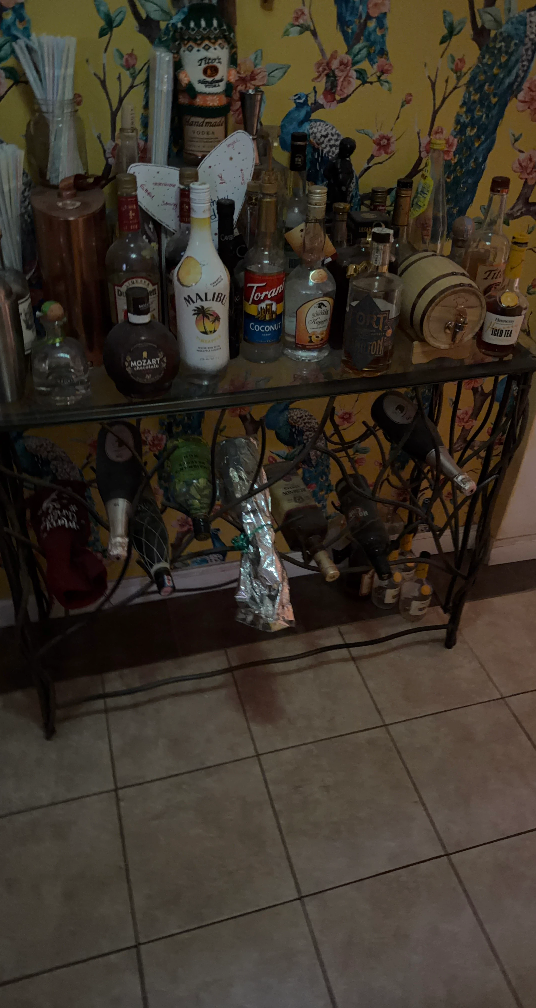 Metal Frame Wine Console Table