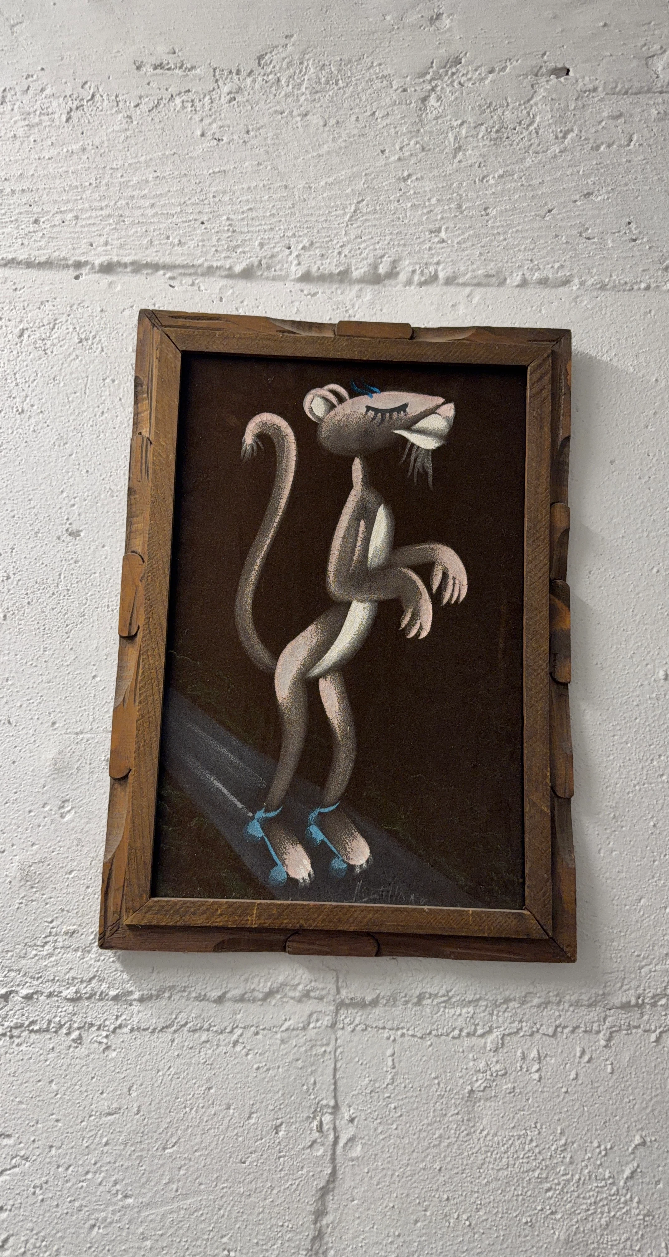 Vintage Pink Panther Velvet Painting