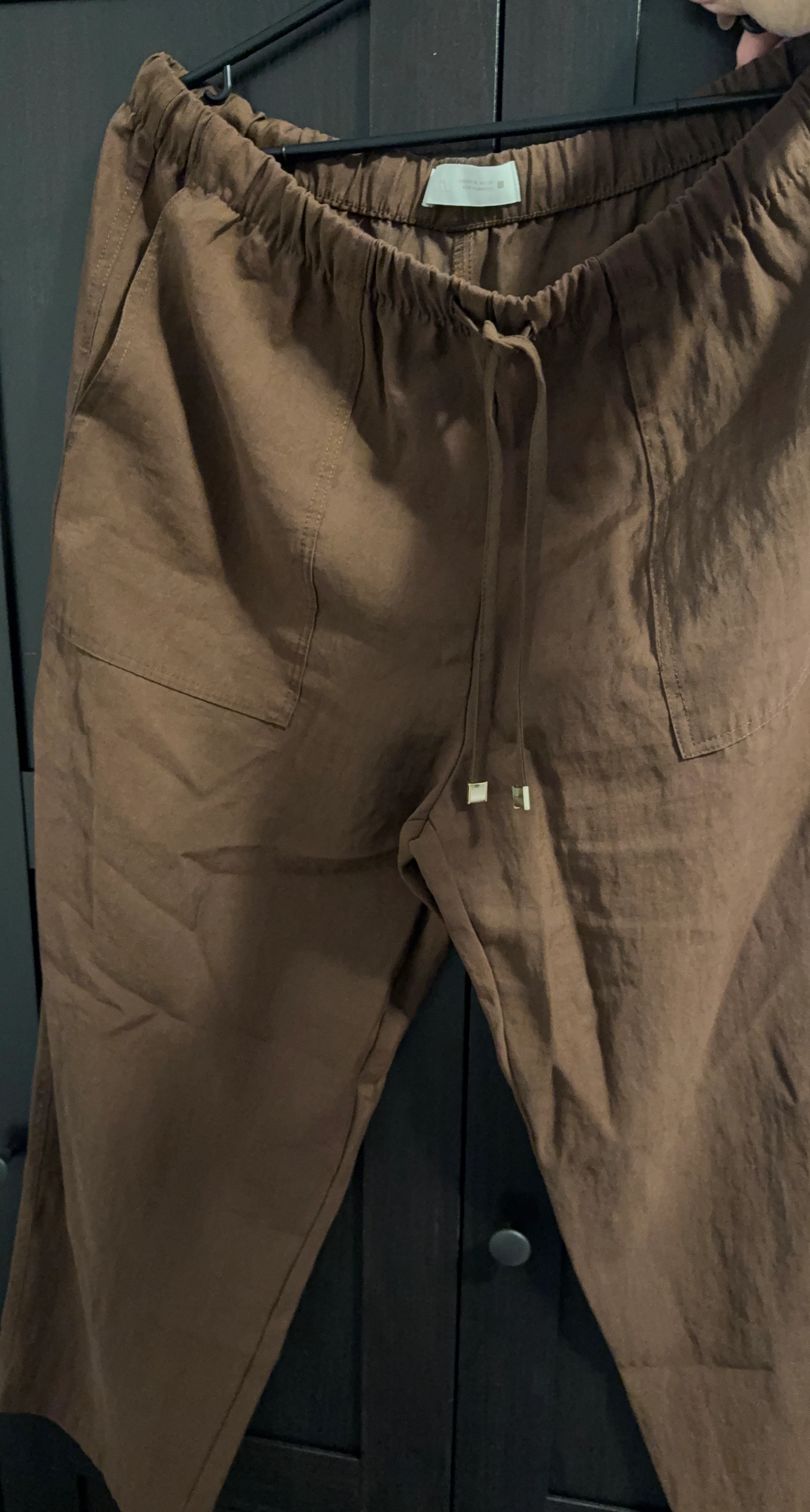 Zara Brown Linen-Blend Pants