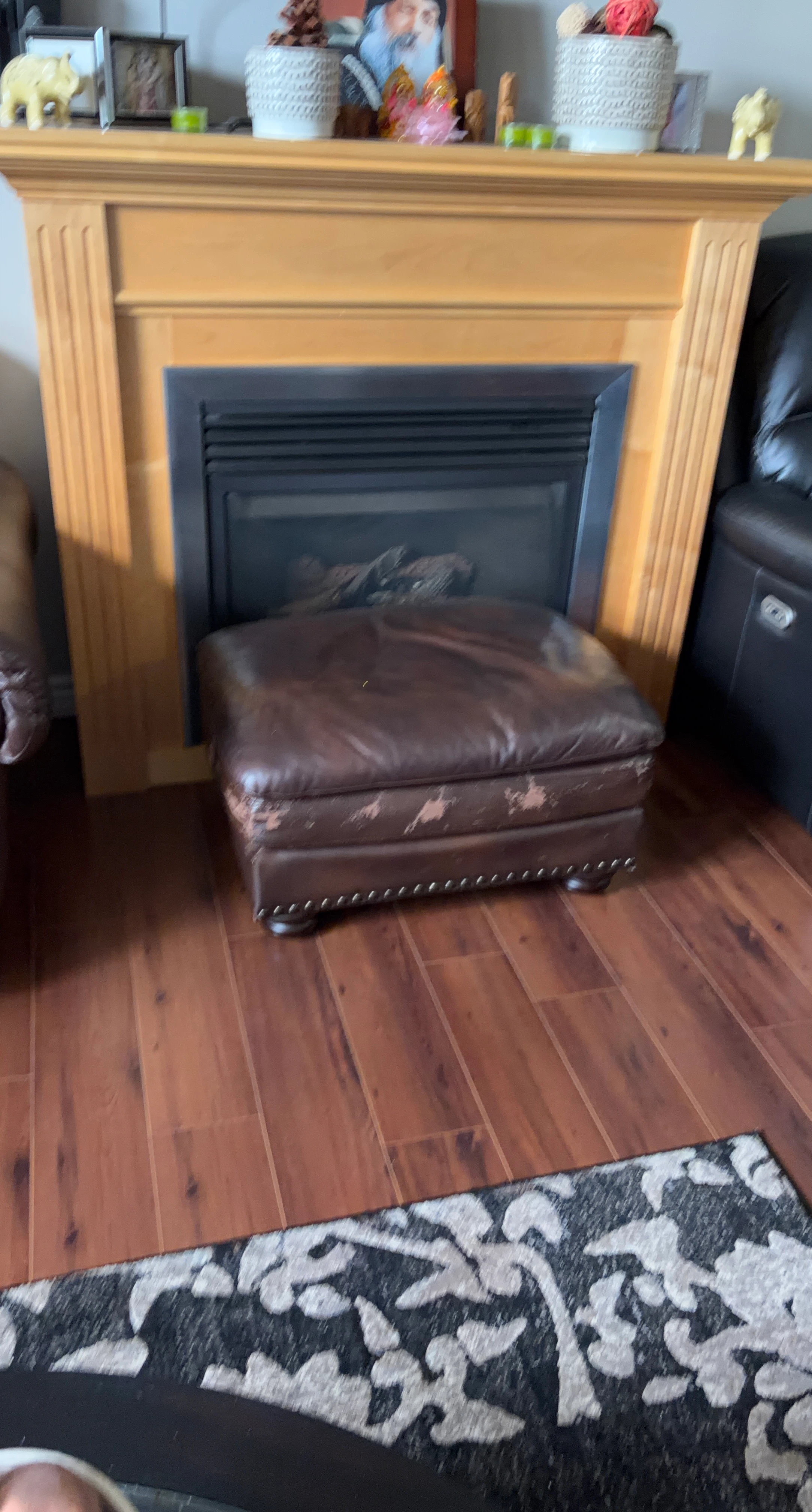 Dark Brown Leather Ottoman