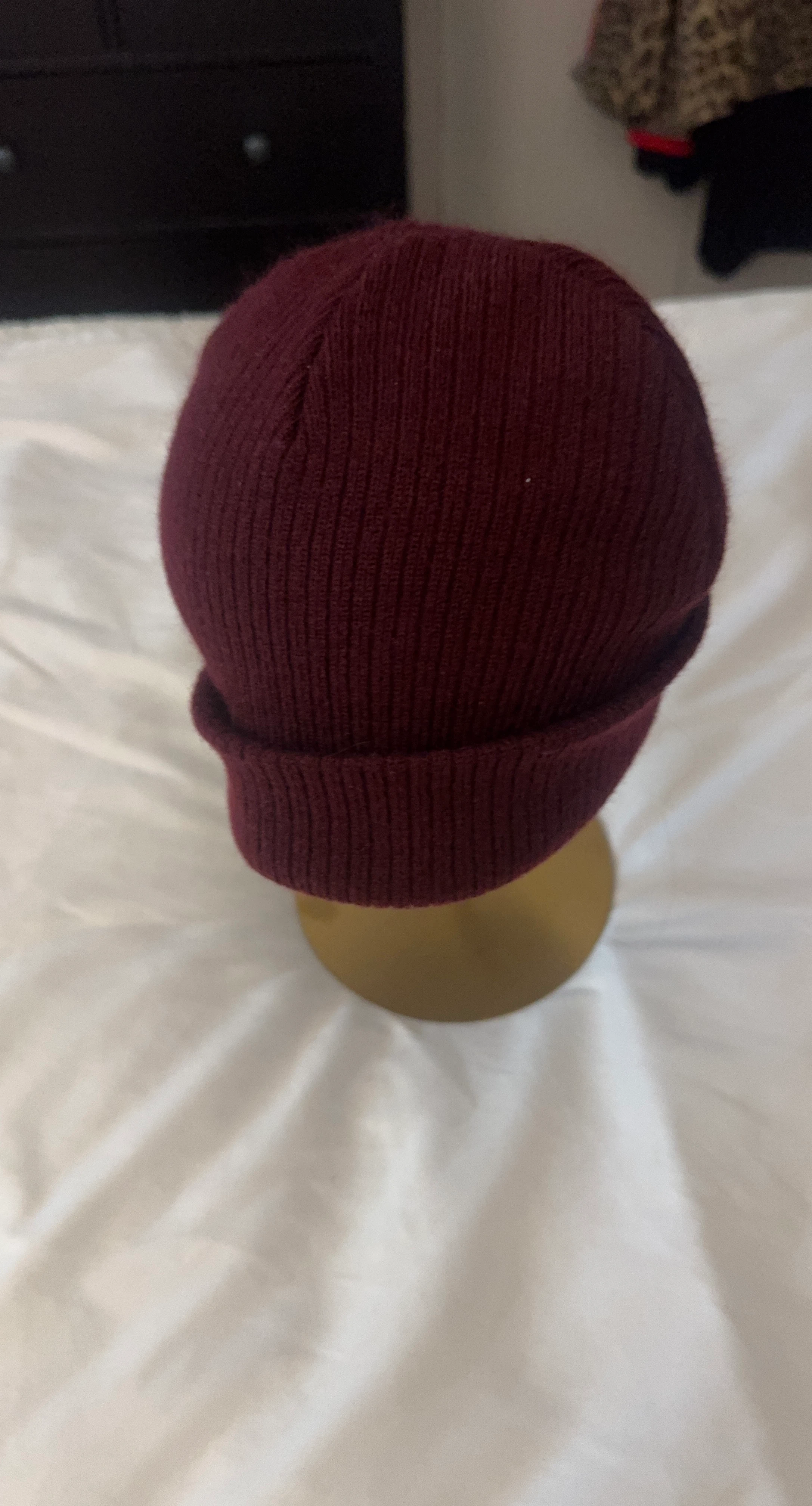 Maroon Ribbed Knit Beanie a hat