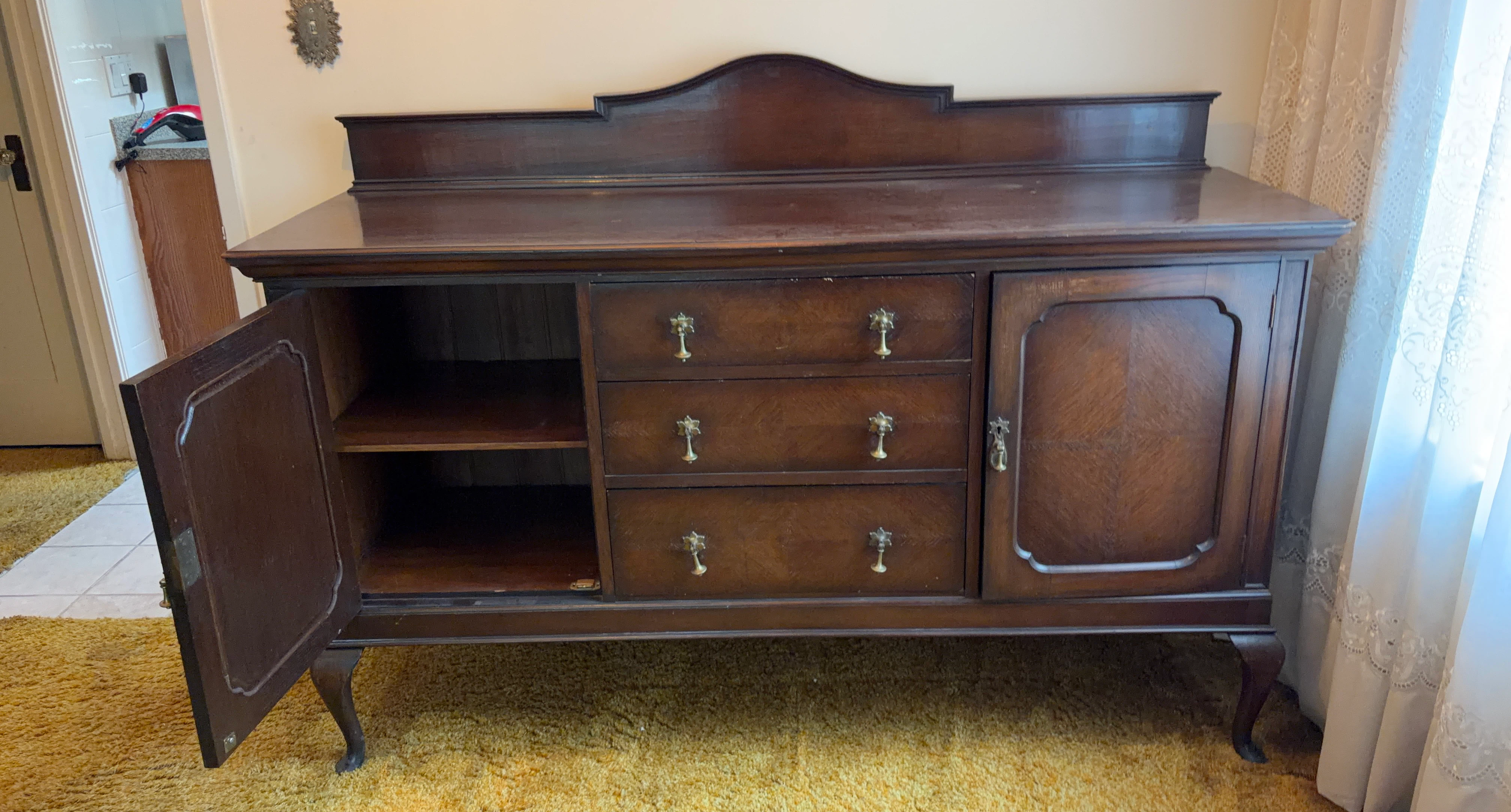 Vintage Dark Wood Sideboard Buffet