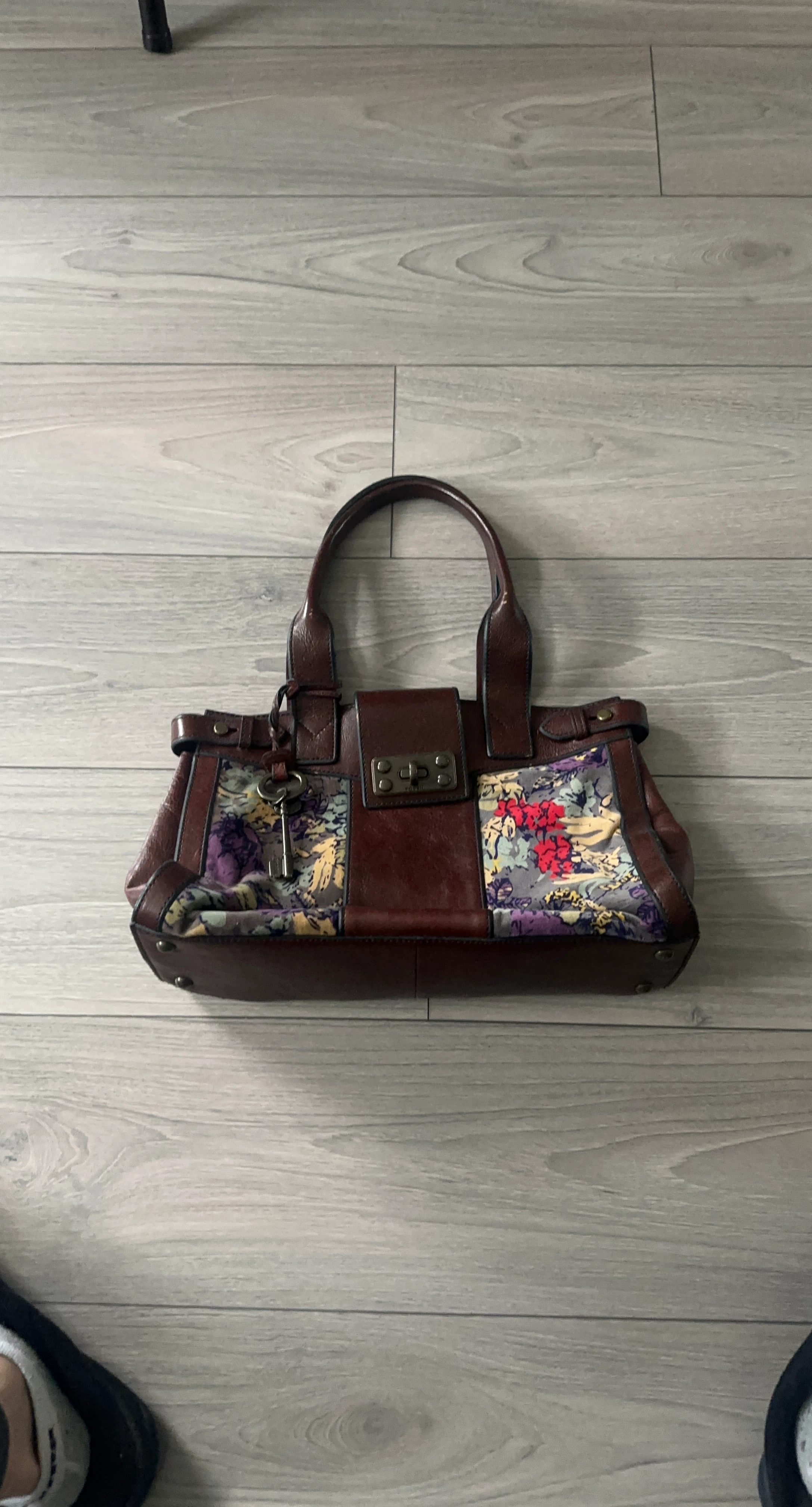 Fossil Leather and Floral Handbag