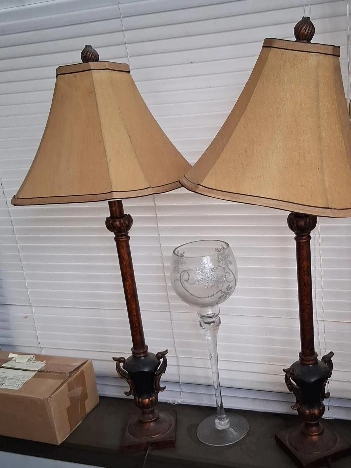 Pair of Bronze Finish Table Lamps