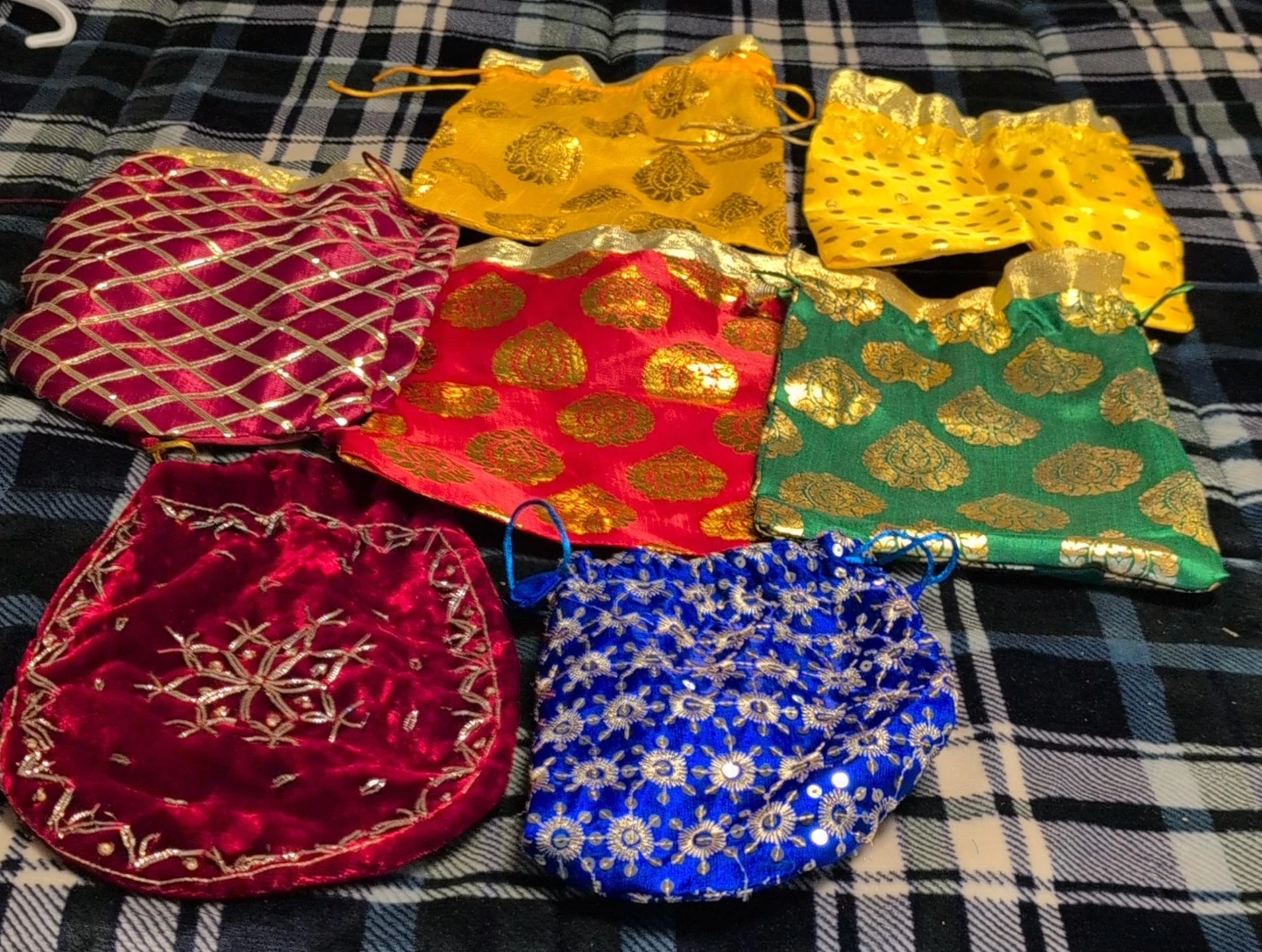 Set of 7 Assorted Decorative Fabric Gift Pouches