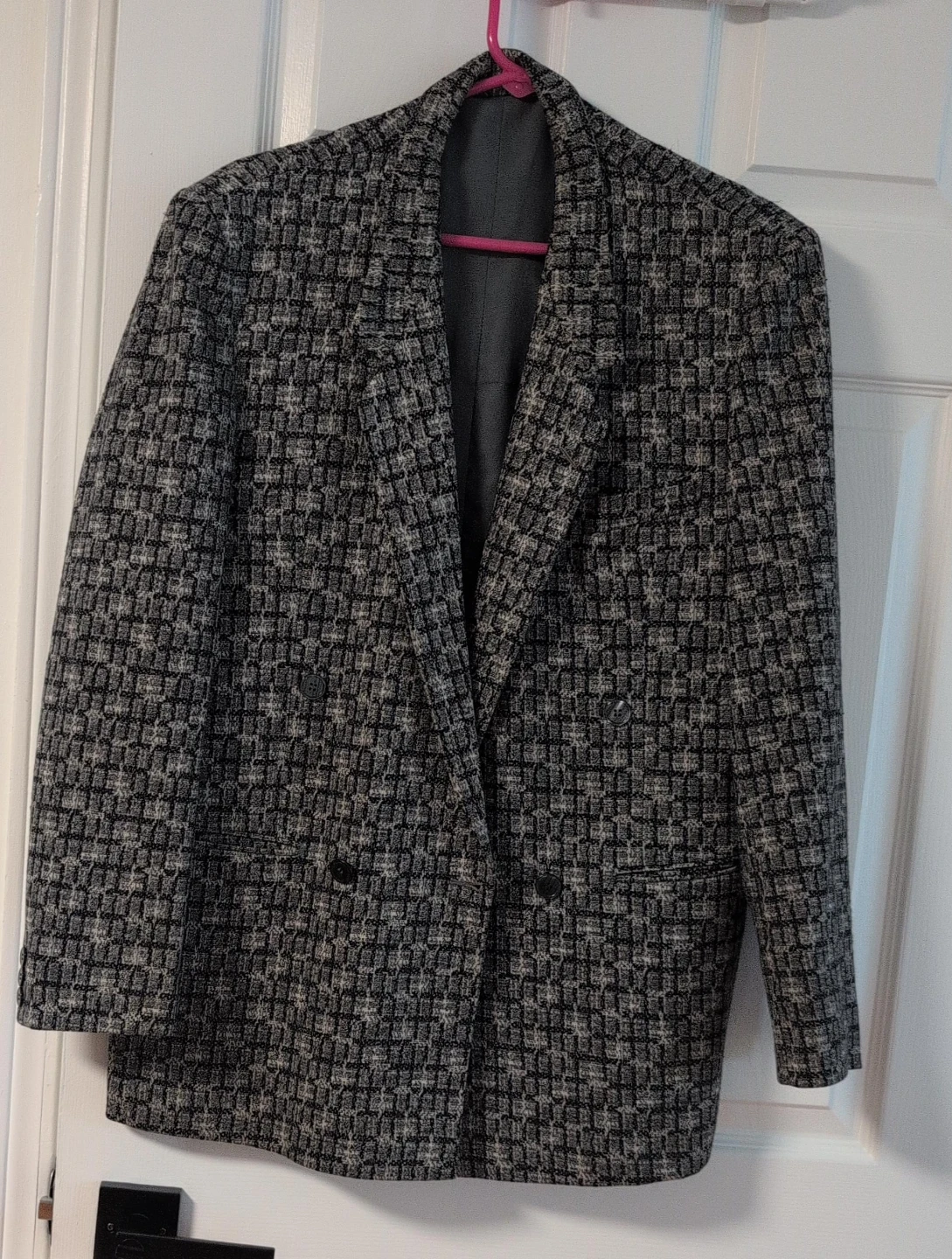 Vintage Textured Grey Check Blazer