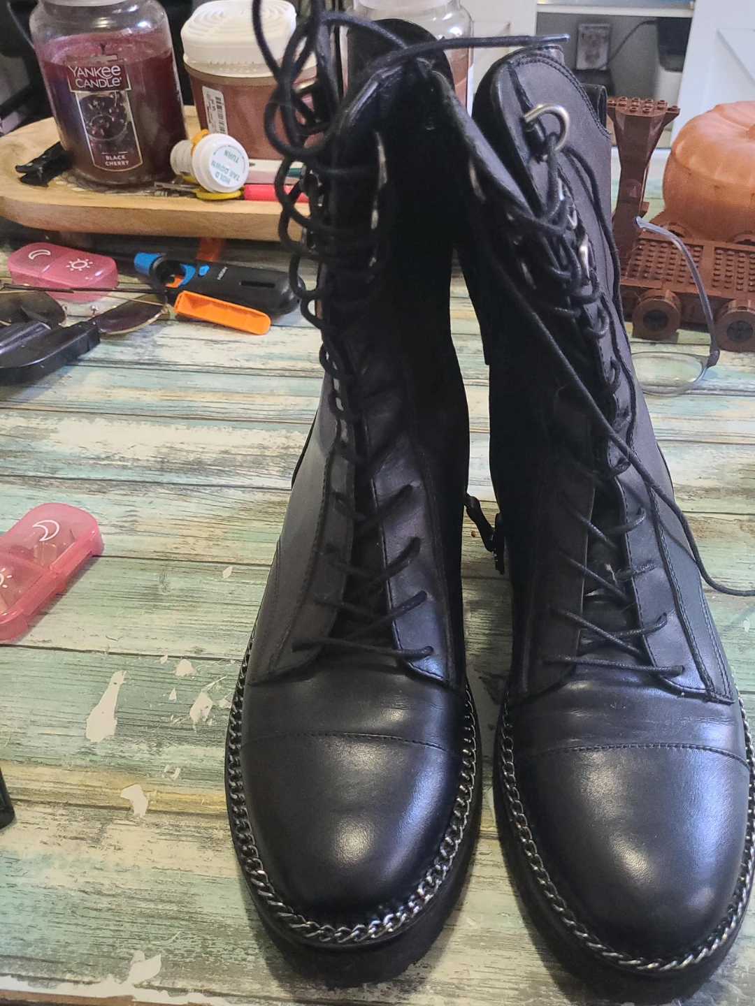 Sam Edelman Black Lace-Up Boots Size 9