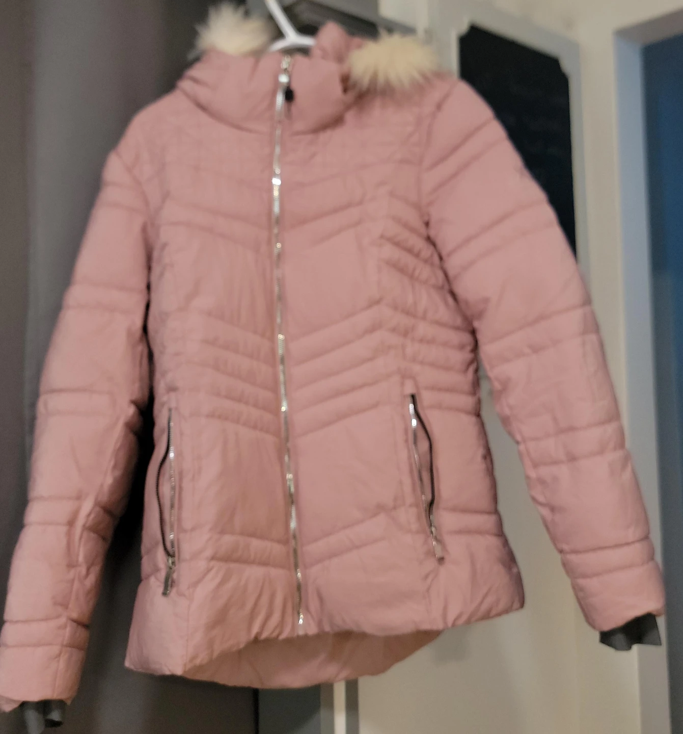 Pink Puffer Jacket with Faux Fur Hood