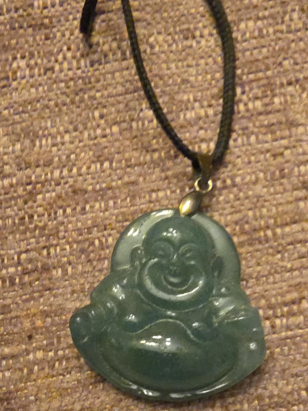 Green Jade Laughing Buddha Pendant Necklace