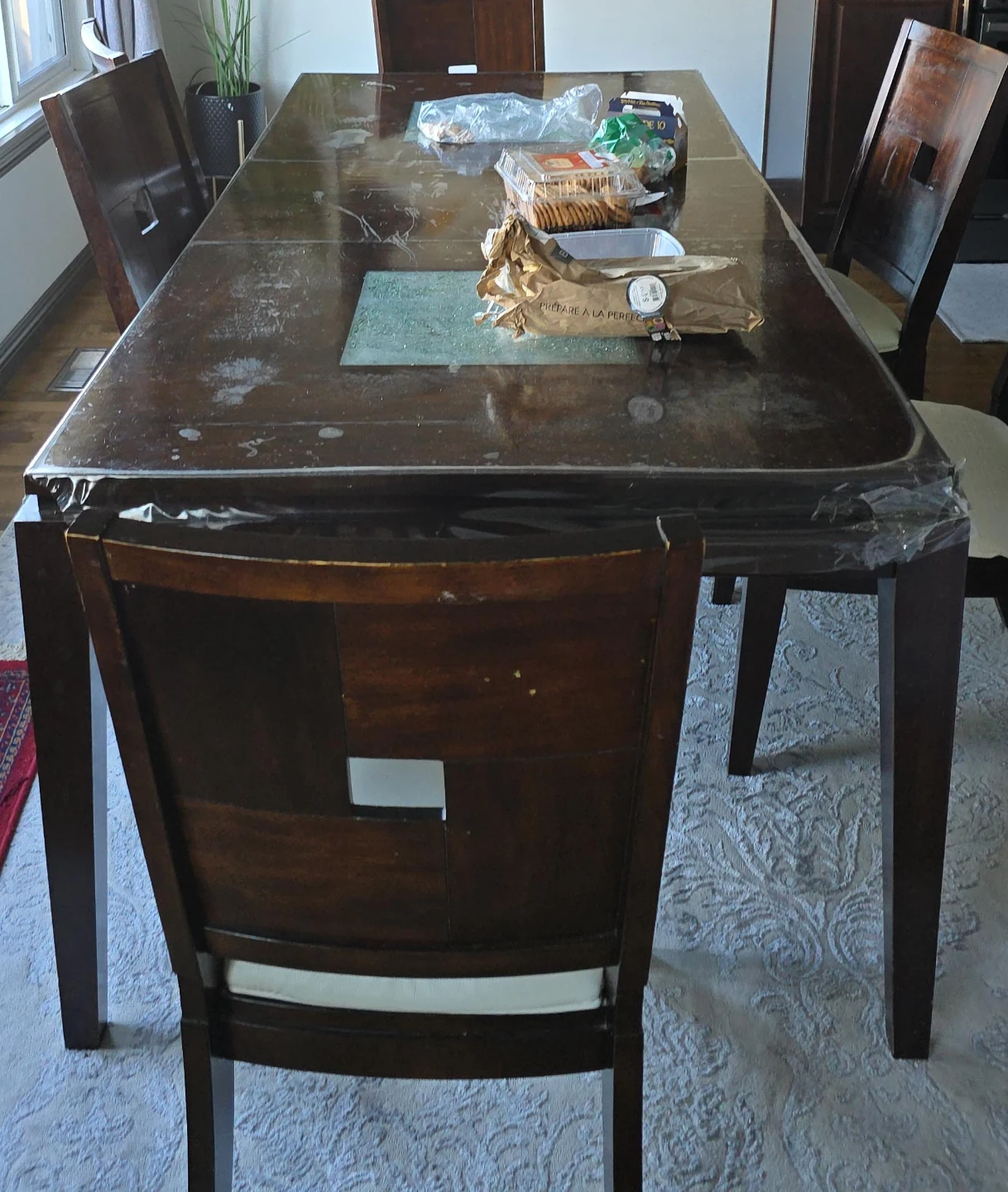 Dark Wood Dining Table and Chairs Set