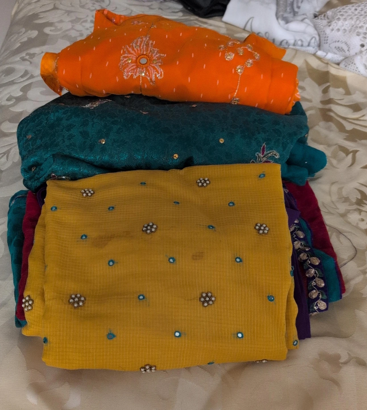 Three Decorative Fabric Dupattas