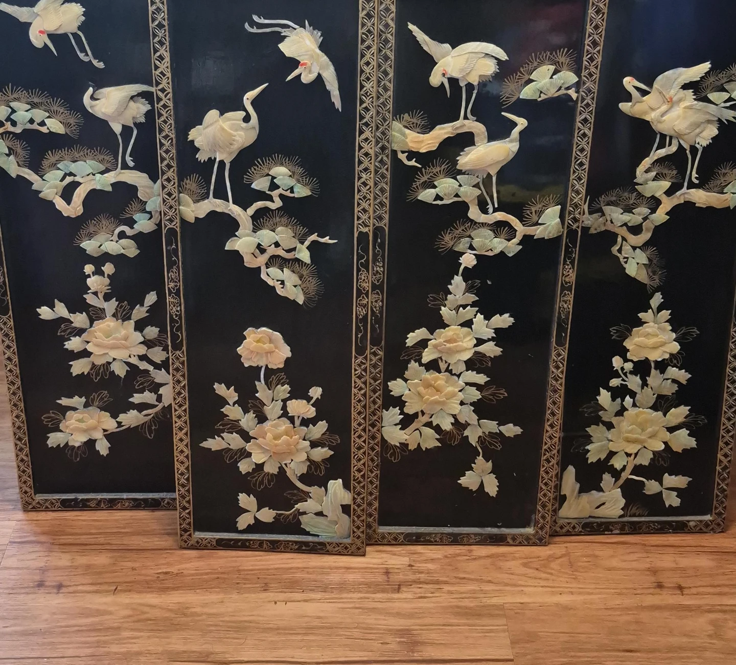 Vintage Wall Art Panel - Cranes and Flowers