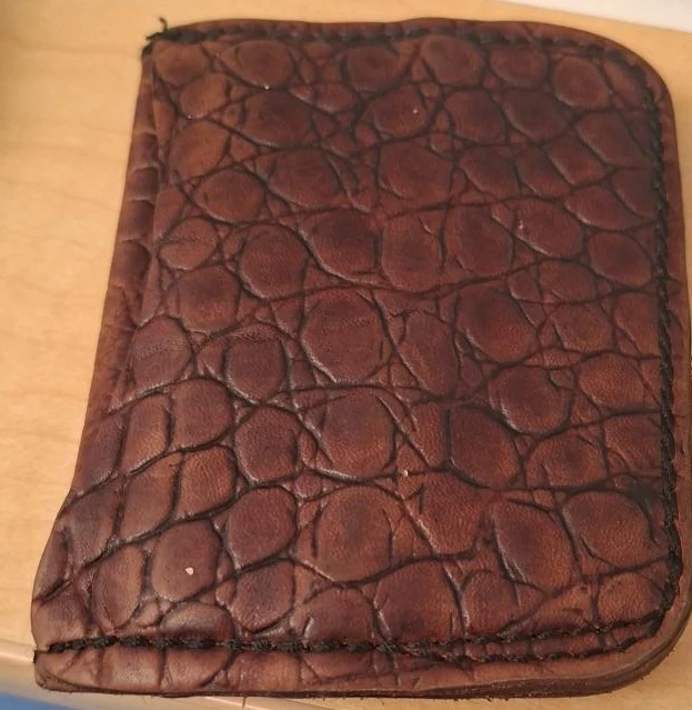 Brown Leather Crocodile-Embossed Card Holder