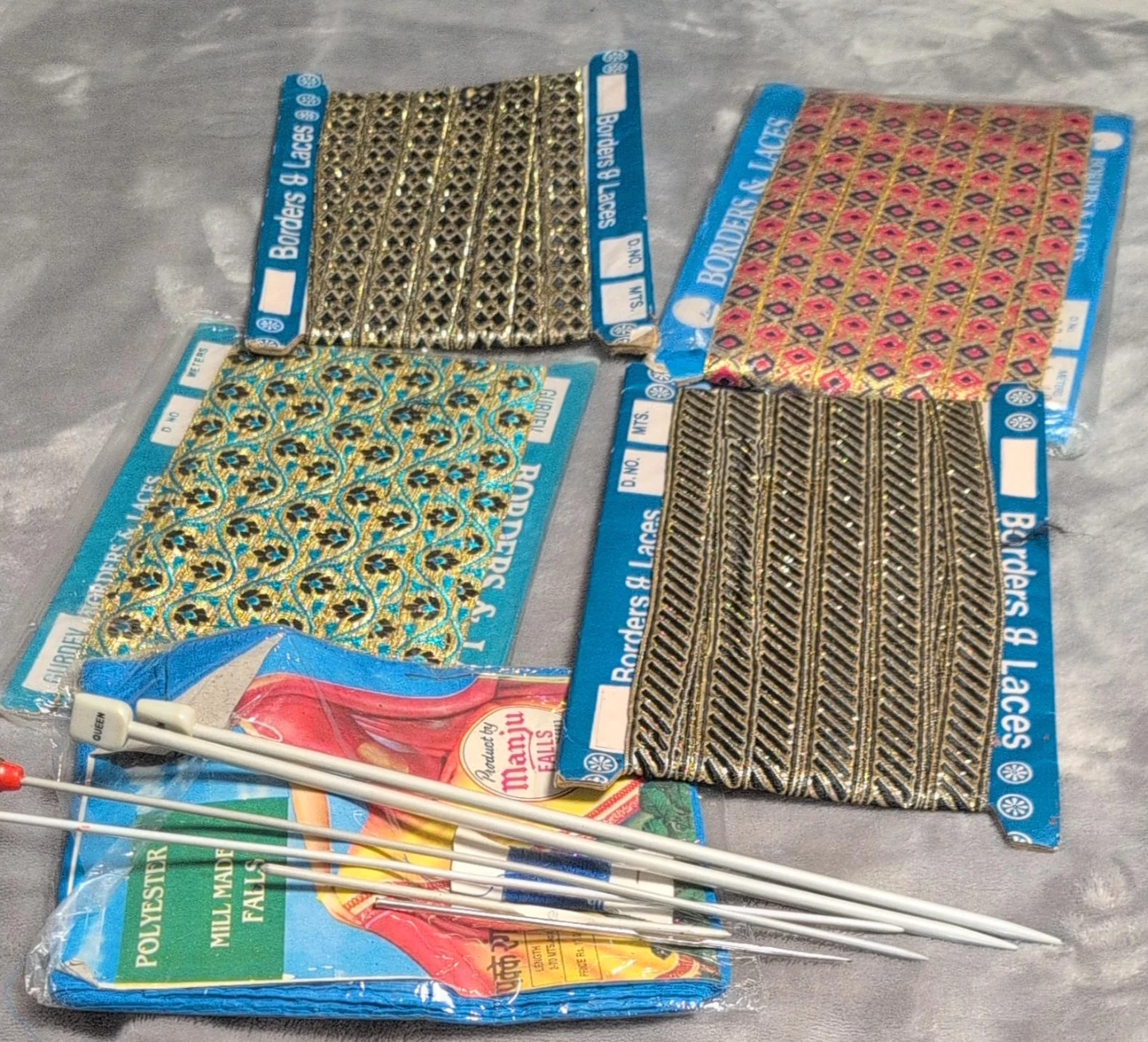 Assorted Borders and Laces with Knitting Needles $15 all