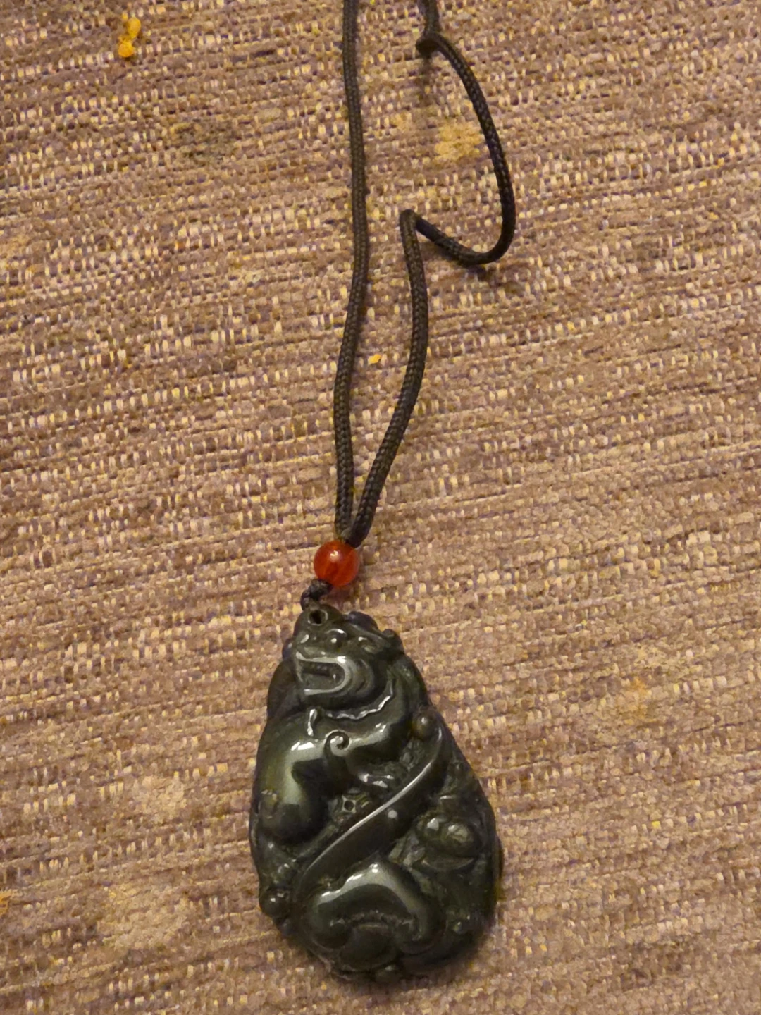 Dark Green Stone Pixiu Pendant Necklace