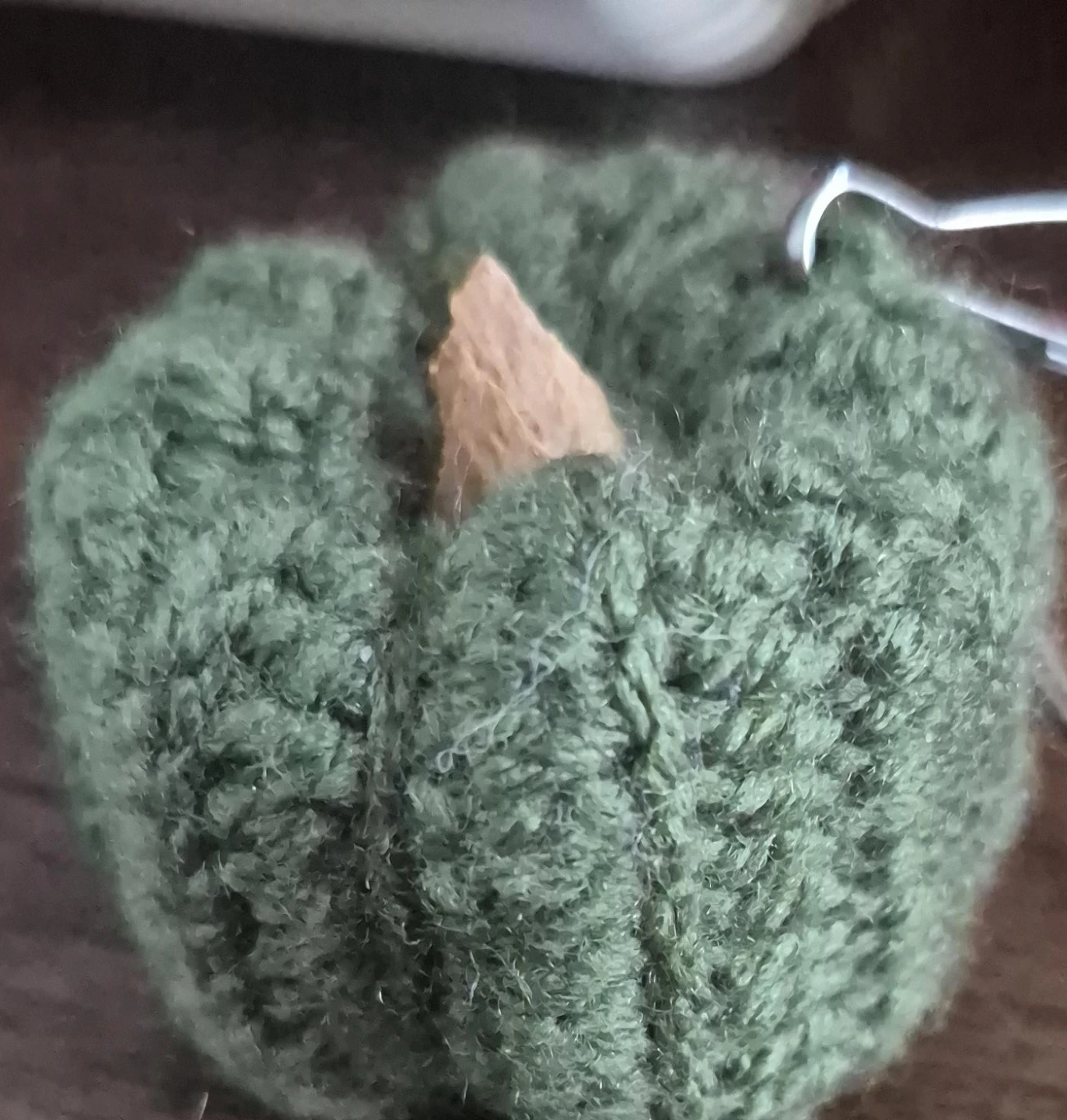 Hand-crocheted green pumpkin keychain - photo 2