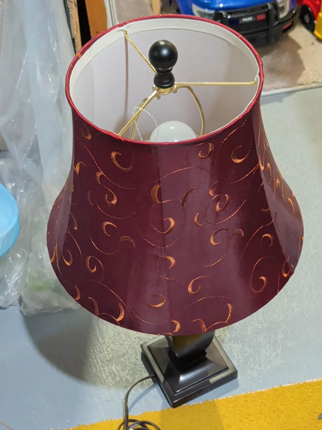 Burgundy Table Lamp with Patterned Shade x 2