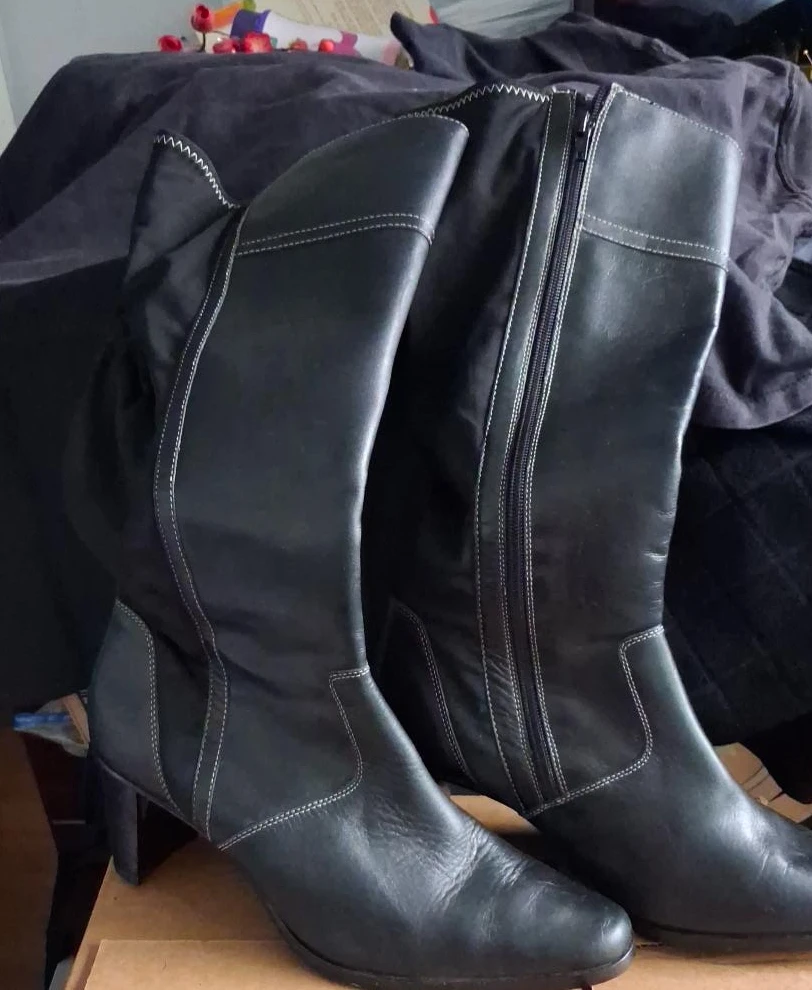 Black Leather Knee-High Boots