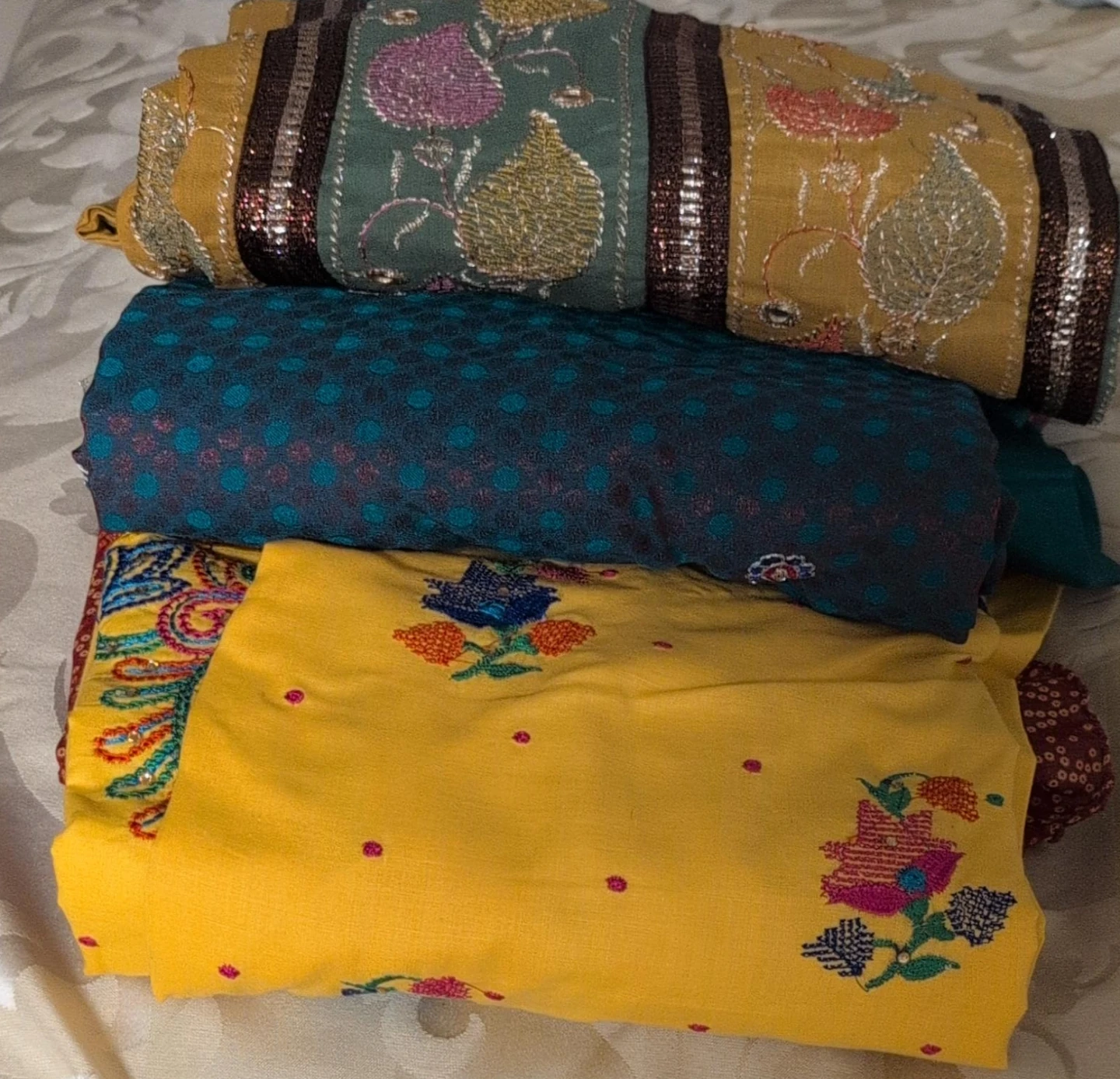 Set of 3 Embroidered Indian Suit Fabrics $15 each