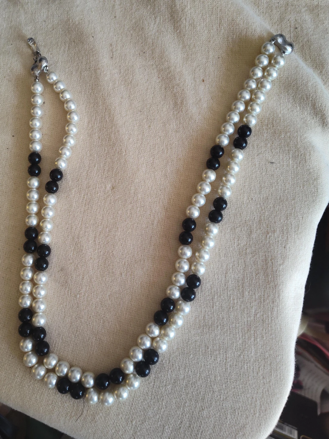 Double Strand Black and White Bead Necklace