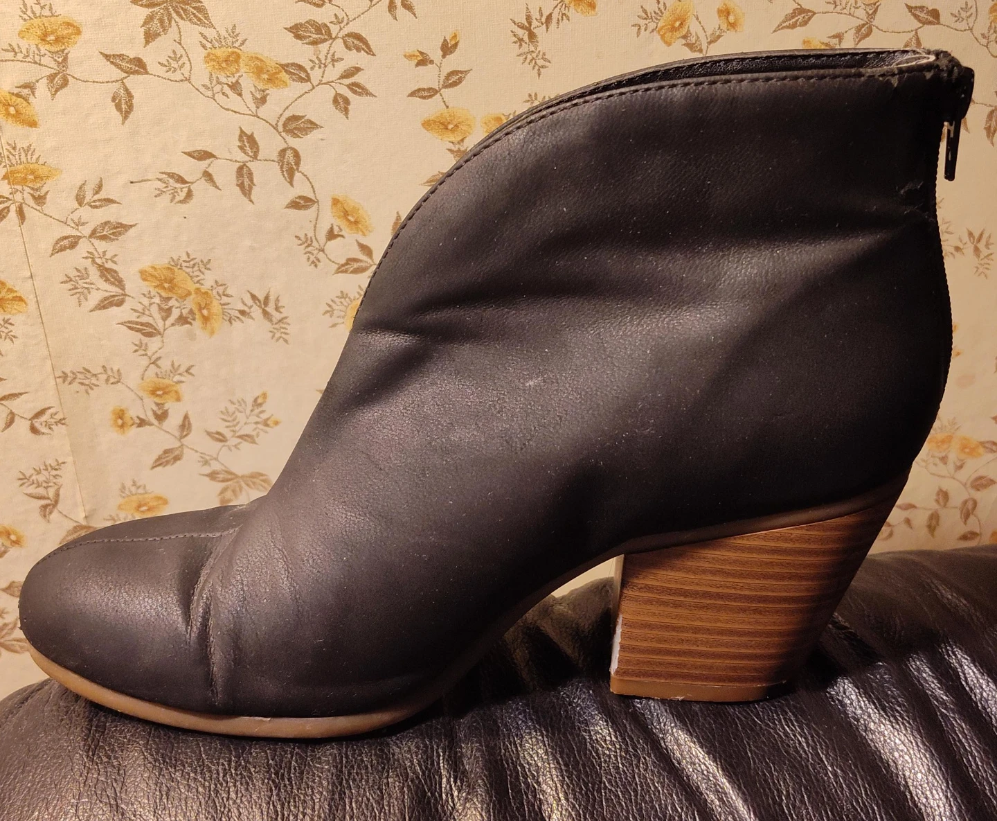 Black ankle boots with wooden block heel