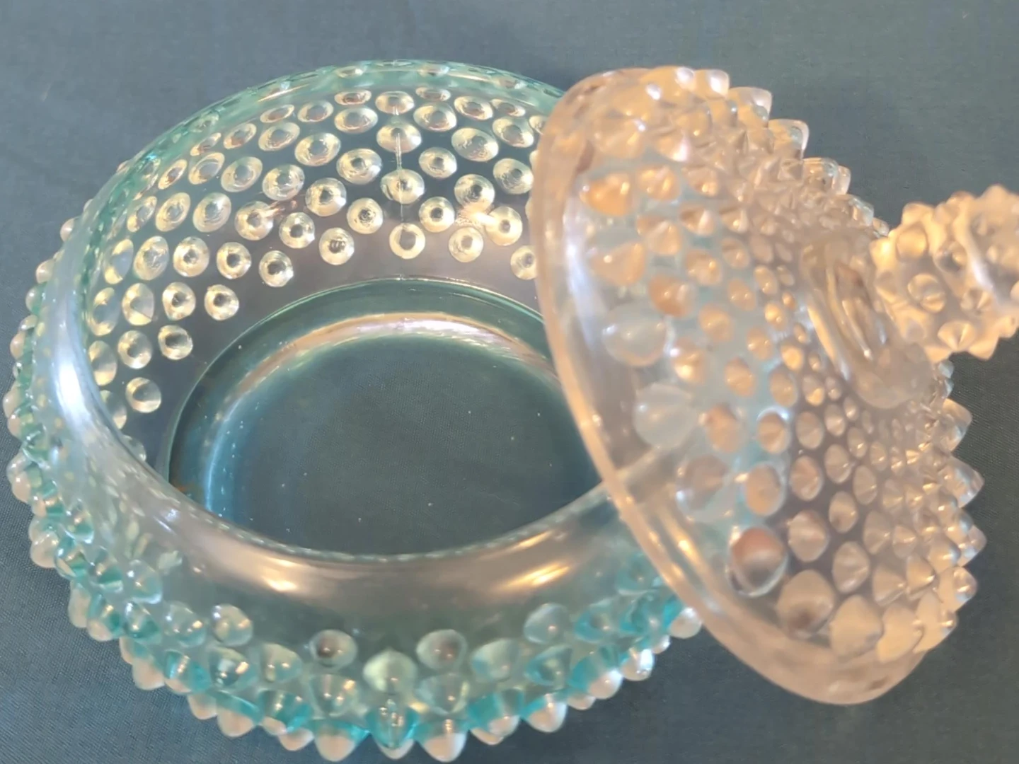 Vintage Blue Hobnail Glass Covered Candy Dish