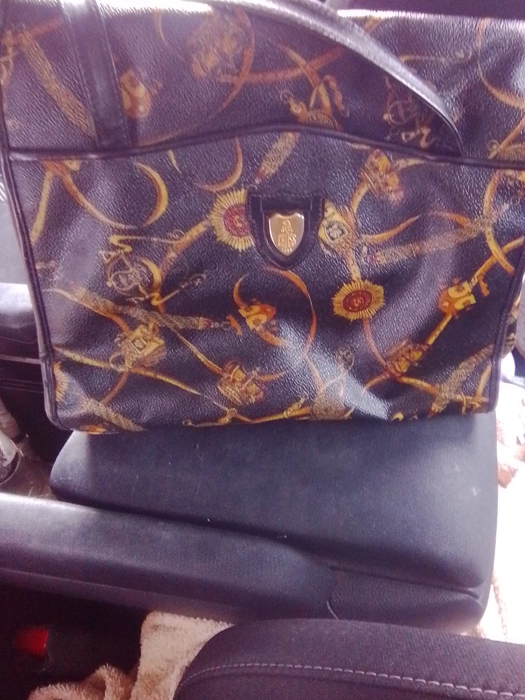 Vintage Mark Cross Gold-Tone Print Tote Bag