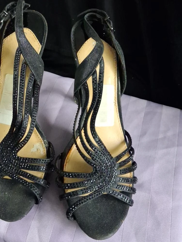 Black Embellished Heeled Sandals