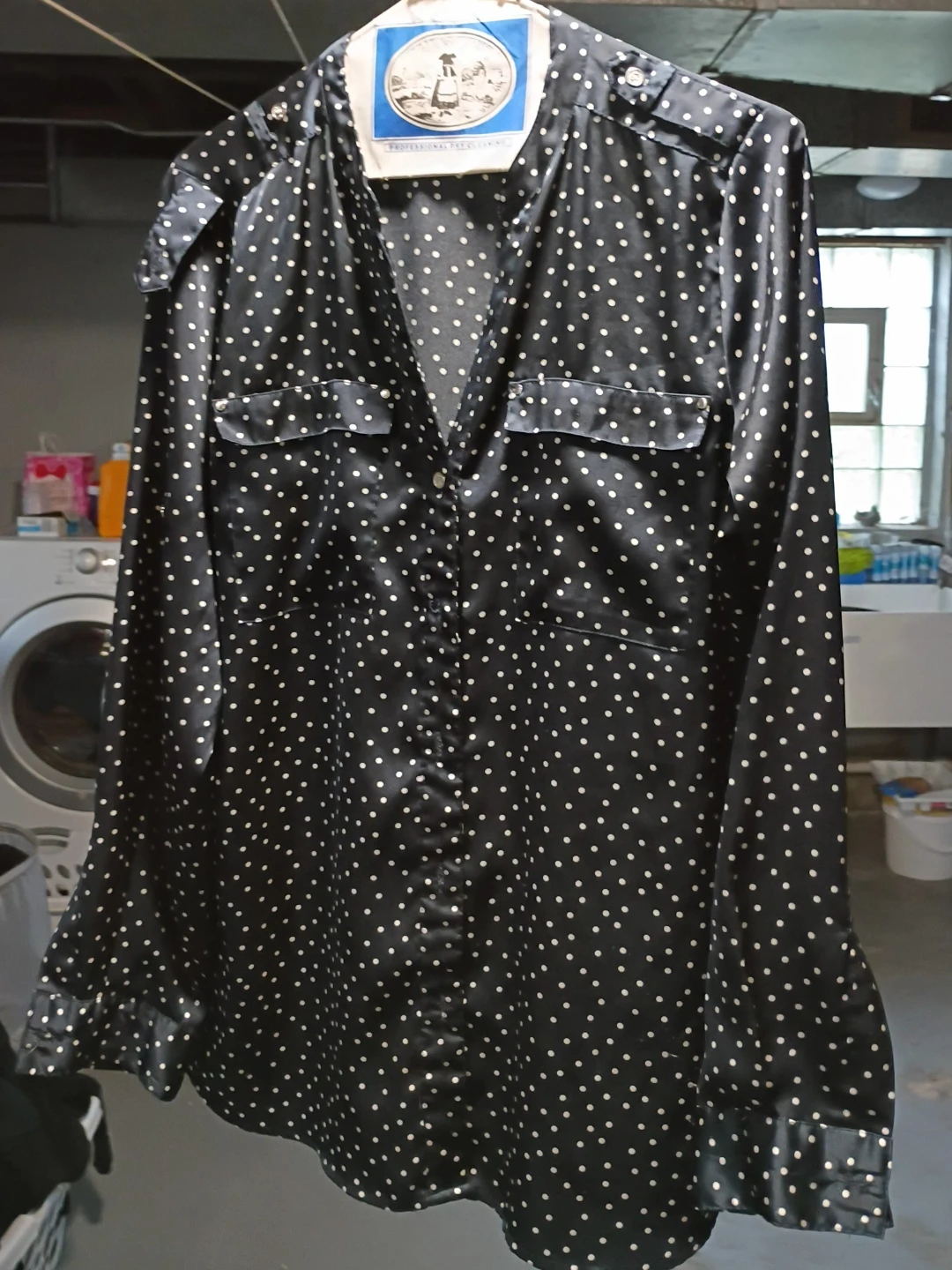 Black Polka Dot Long Sleeve Button-Down Shirt