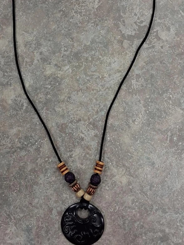 Black Beaded Pendant Necklace