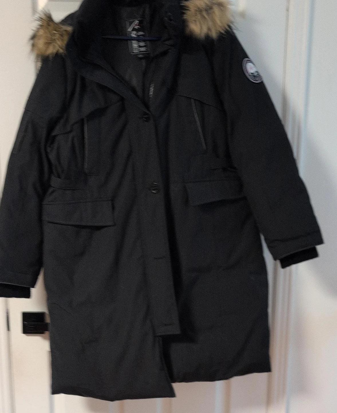 Black Winter Parka with Faux Fur Hood