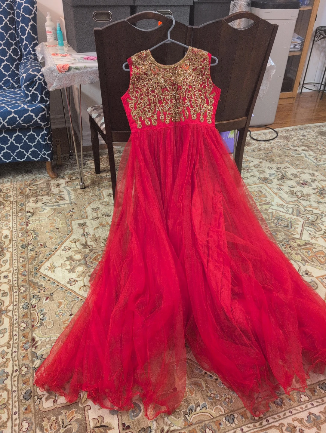 Red Embroidered Long Dress