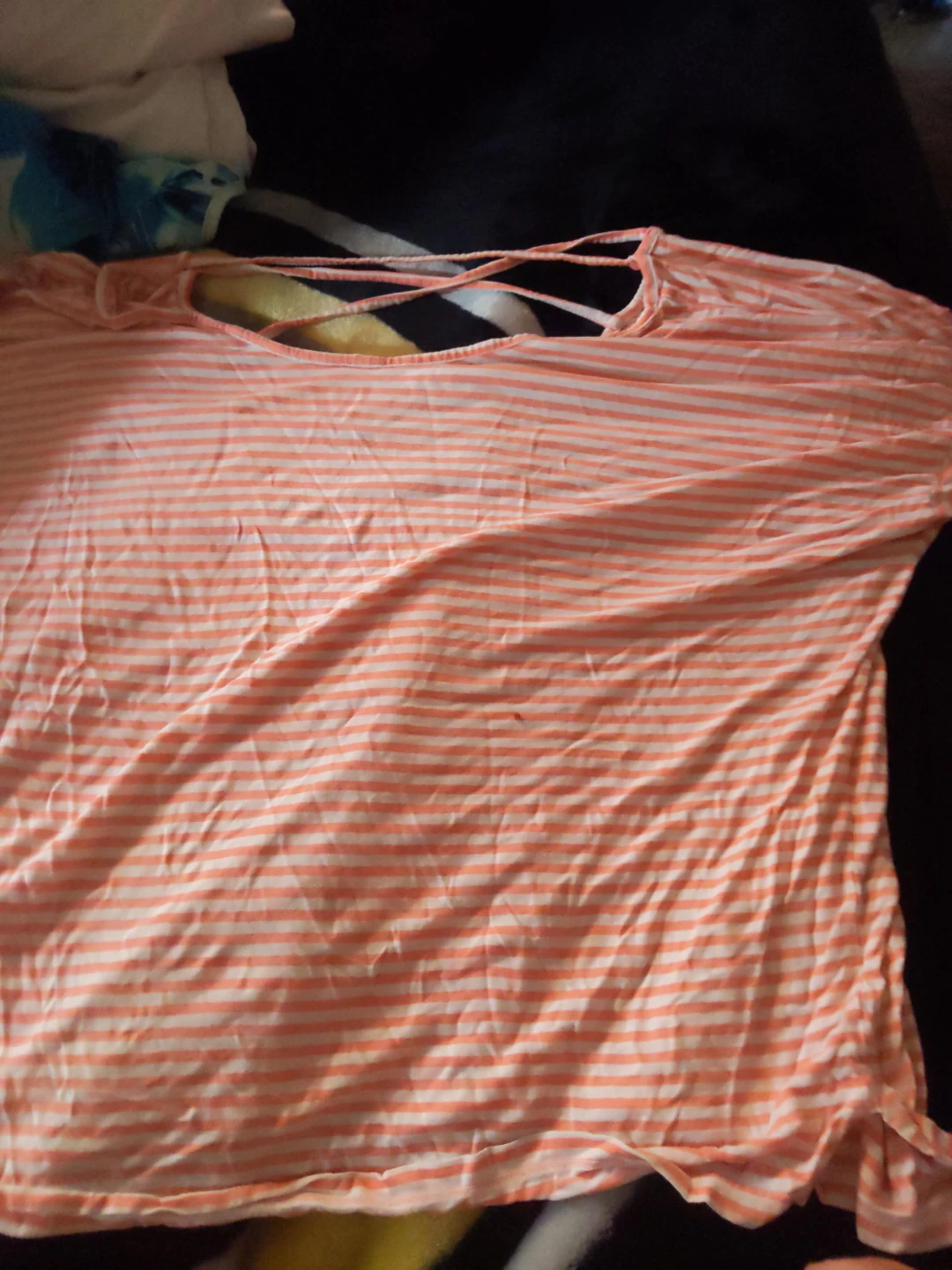 Coral and White Striped Criss-Cross Back Top