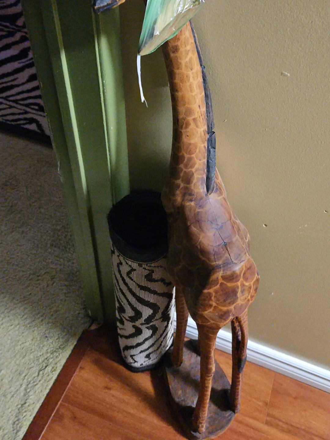Large Wooden Hand-Carved Giraffe Sculpture