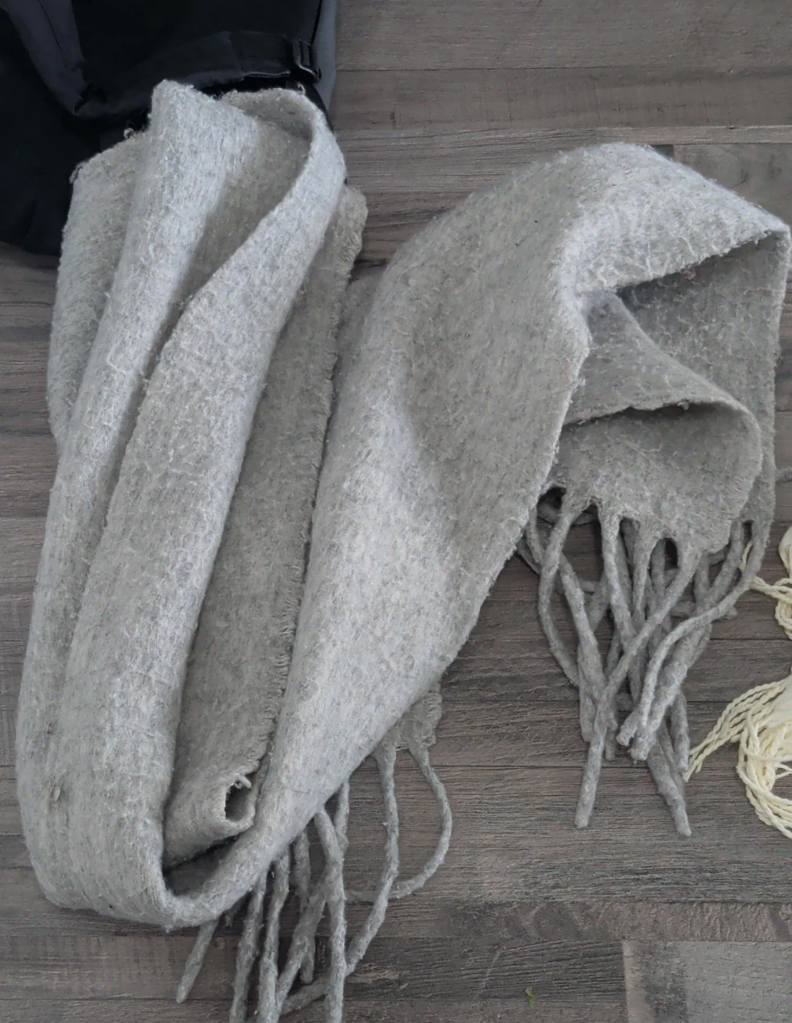 Grey Textured Fringe Scarf
