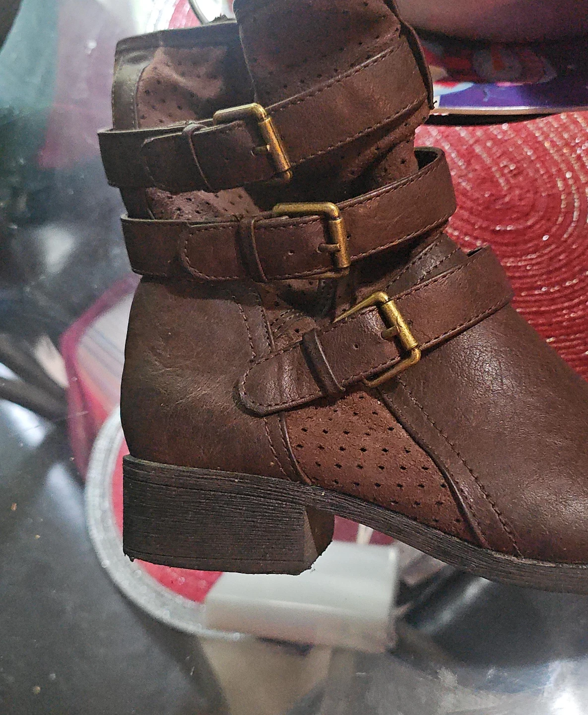 Brown Buckle Ankle Boots
