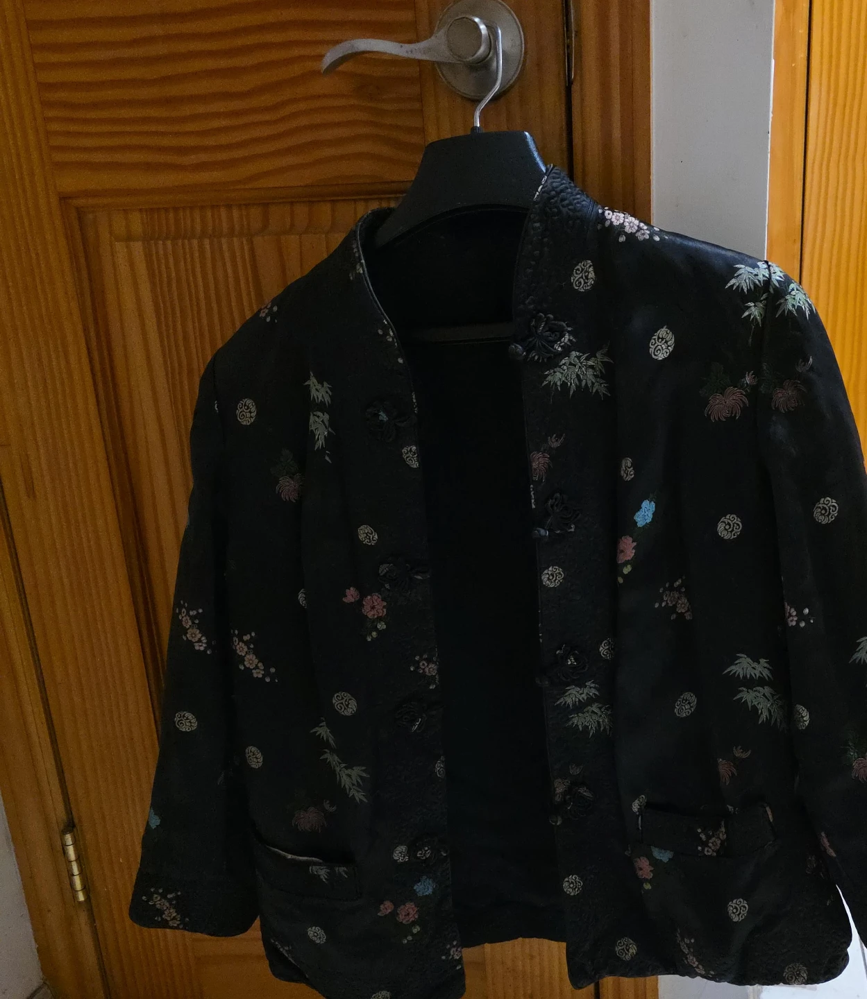 Black Floral Silk Mandarin Jacket
