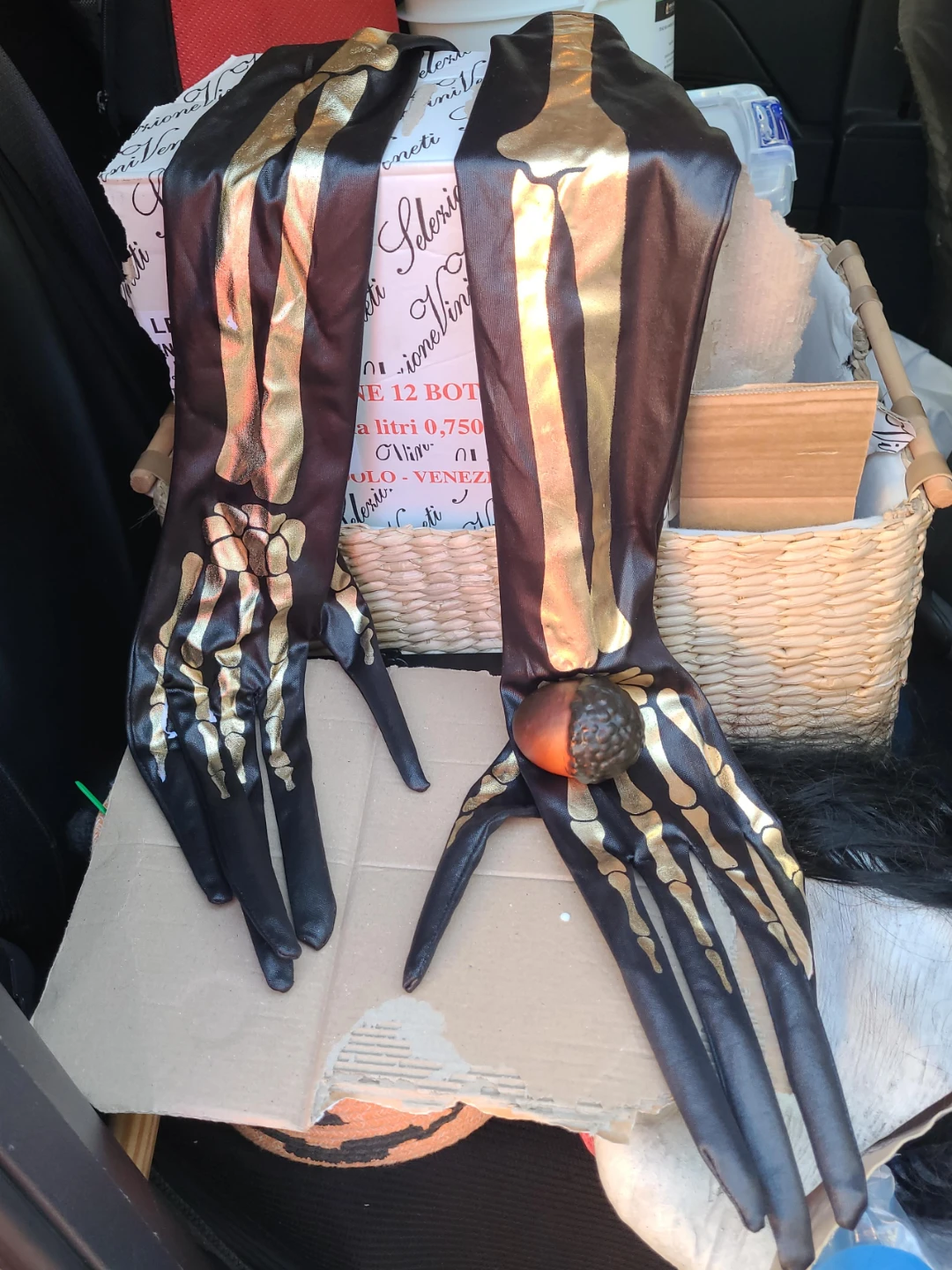 Black and gold skeleton gloves