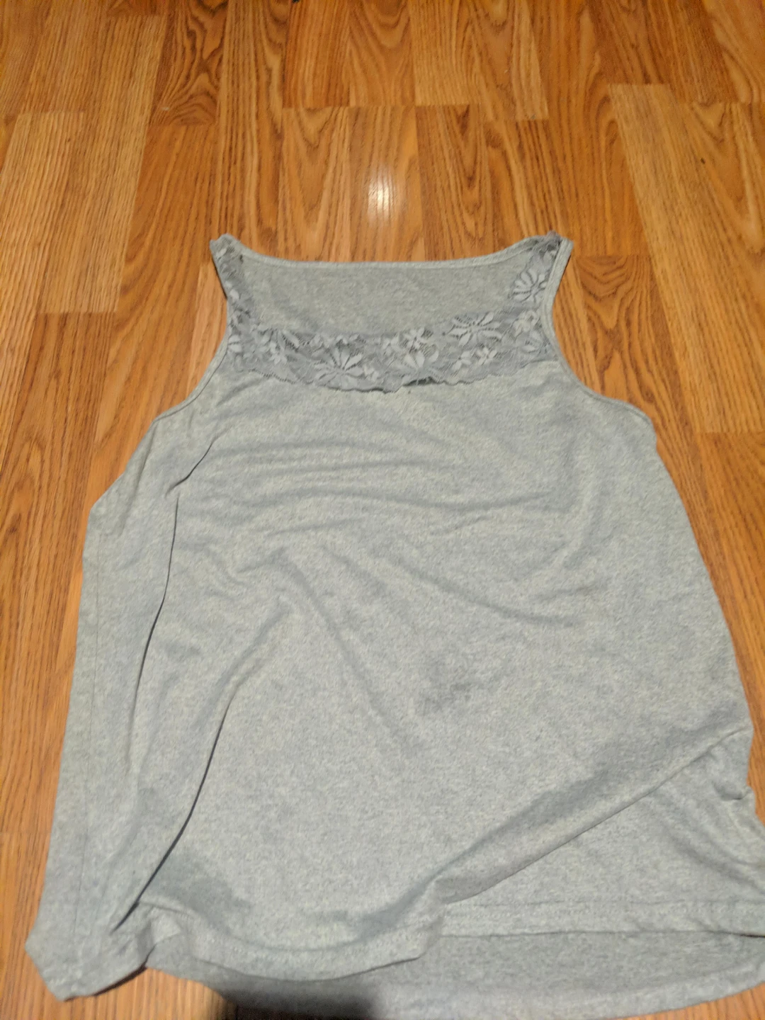Grey Sleeveless Tank with Lace Detail